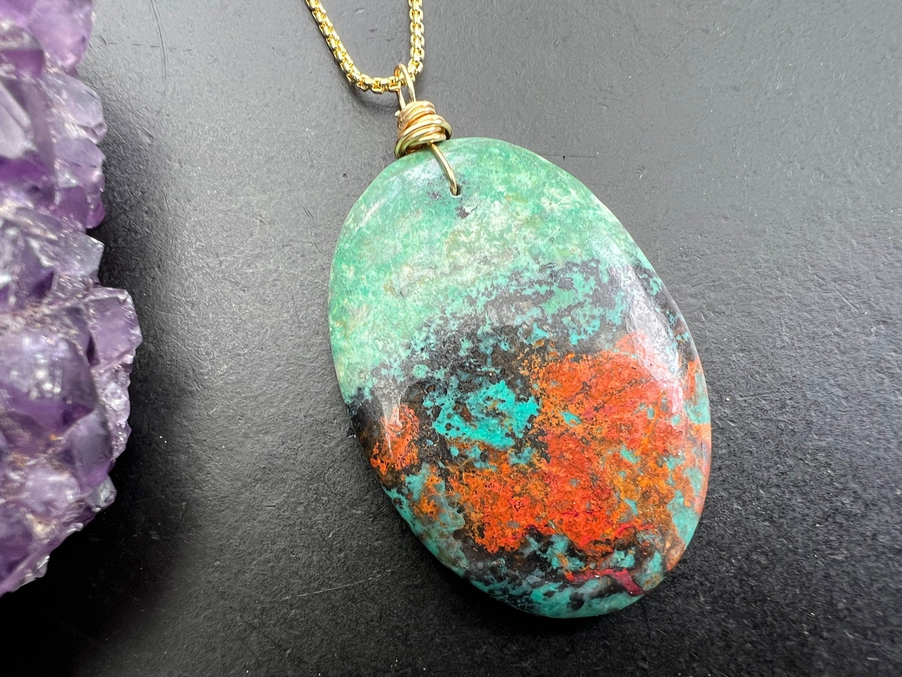 Sonora sunrise jasper pendant , gifts for her, layering necklace, 14k gold plated chain, natural stone pendant