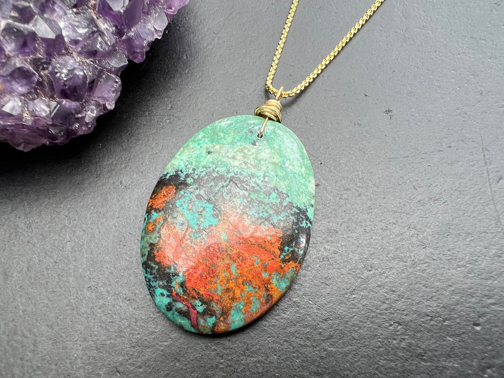 Sonora sunrise jasper pendant , gifts for her, layering necklace, 14k gold plated chain, natural stone pendant