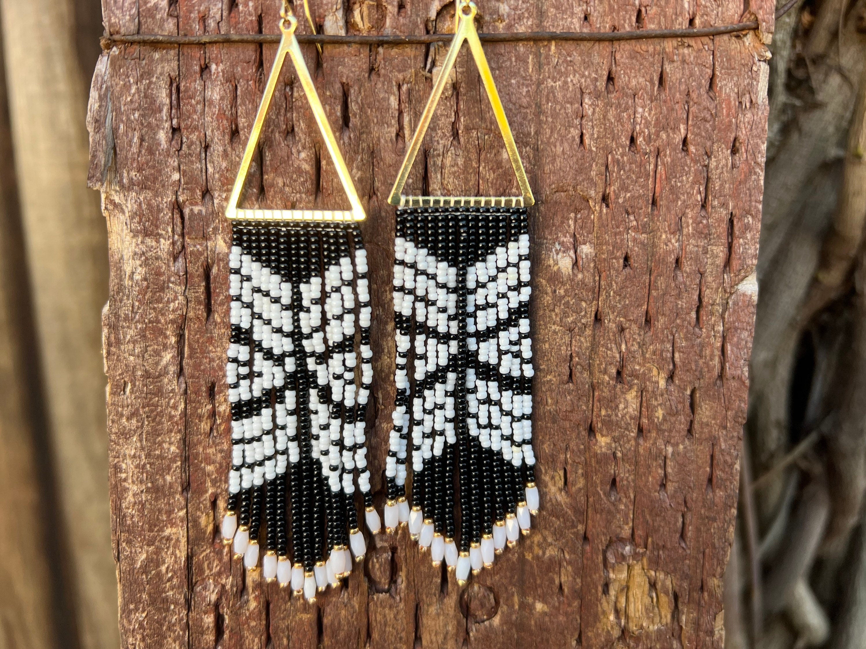 Statement earrings, medium length beaded earrings, boho earrings, seed bead earrings, gift for women