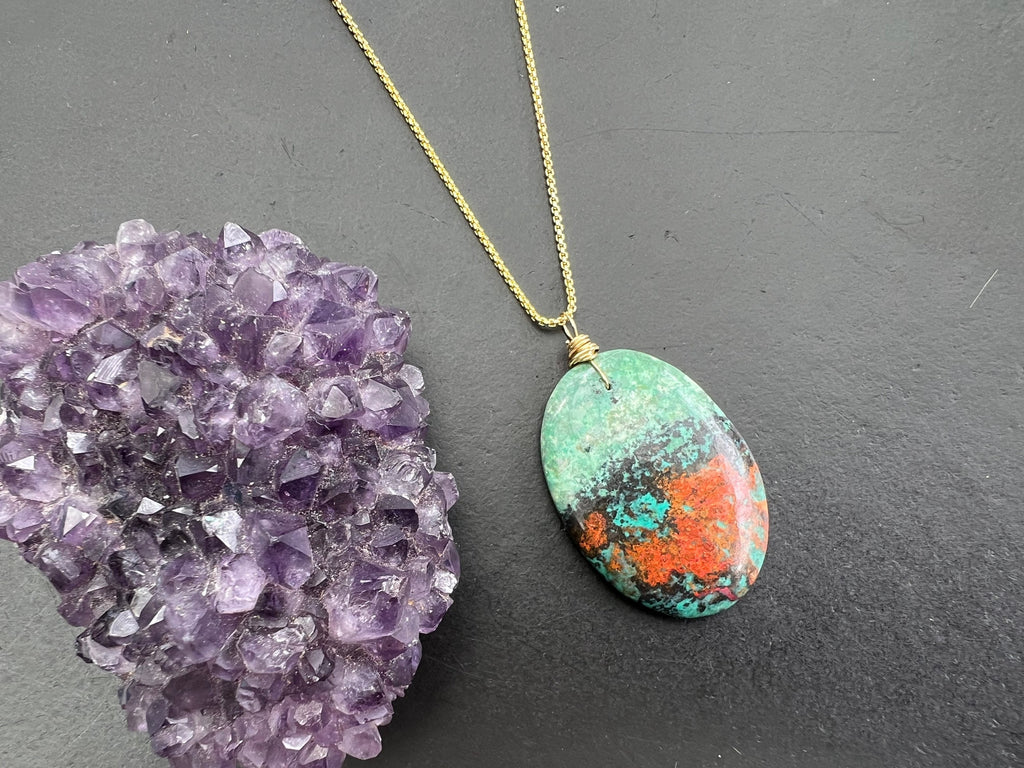 Sonora sunrise jasper pendant , gifts for her, layering necklace, 14k gold plated chain, natural stone pendant