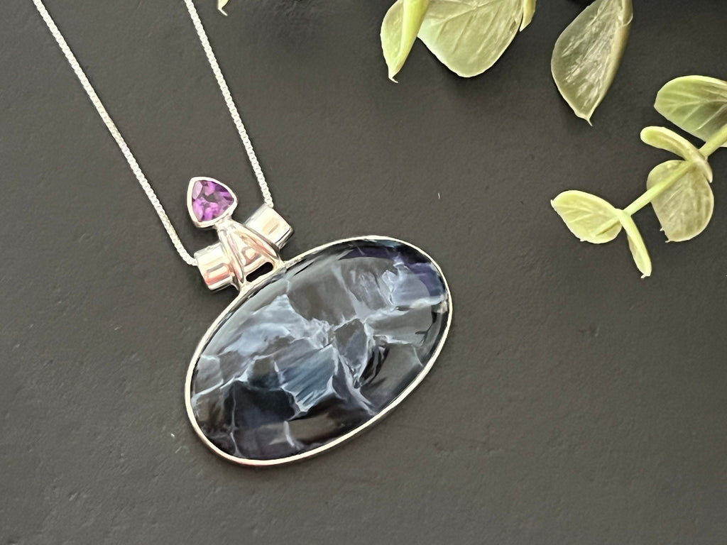 Pietersite pendant , gifts for her, layering necklace, 925 sterling silver, natural stone pendant