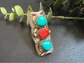 Turquoise ring , coral Ring, Cocktail Ring, Big Ring, Large Ring gemstone, Bold Ring, Art Ring, Estate Ring, Gift For Woman, size 6