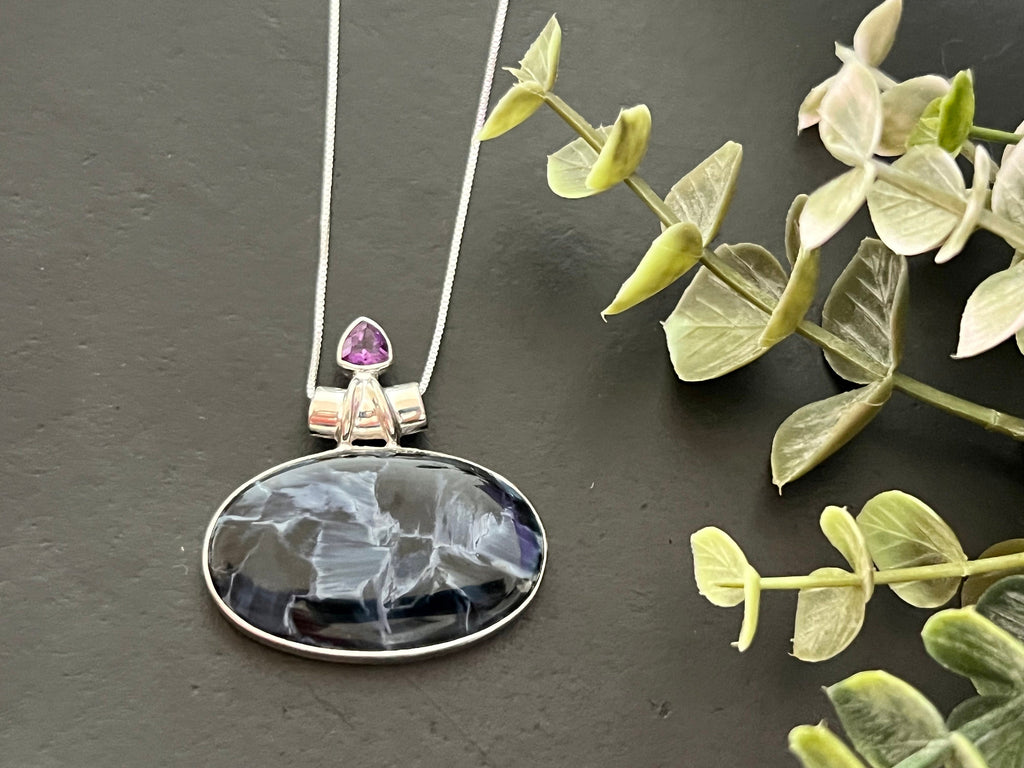 Pietersite pendant , gifts for her, layering necklace, 925 sterling silver, natural stone pendant