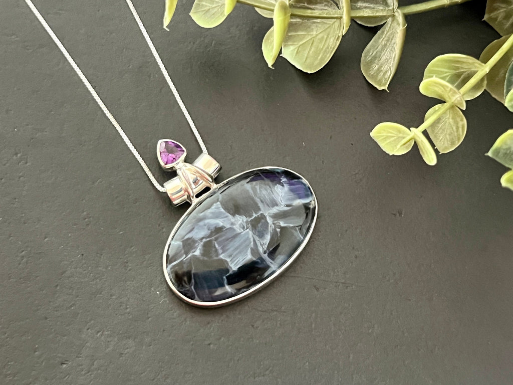 Pietersite pendant , gifts for her, layering necklace, 925 sterling silver, natural stone pendant