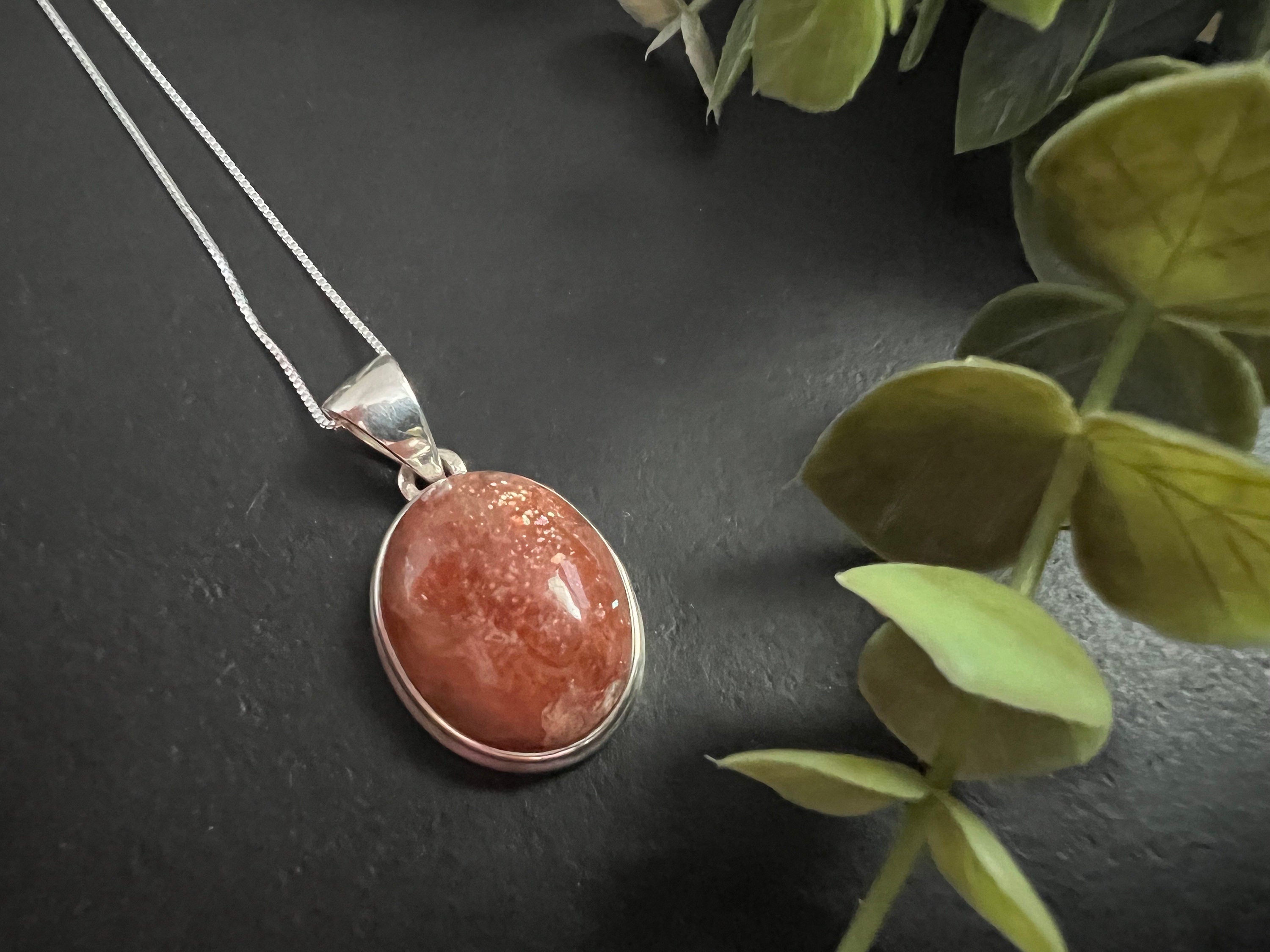 Sunstone pendant , gifts for her, layering necklace, 925 sterling silver , natural stone pendant