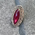 Ruby Ring, Sterling silver ring for women, boho ring with big stone, july birthstone gemstone ring jewelry, artisan made, size 8.5