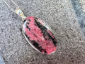 Rhodonite crystal necklace, large one of a kind pendant, 925 sterling silver, unique natural stone, gifts for her