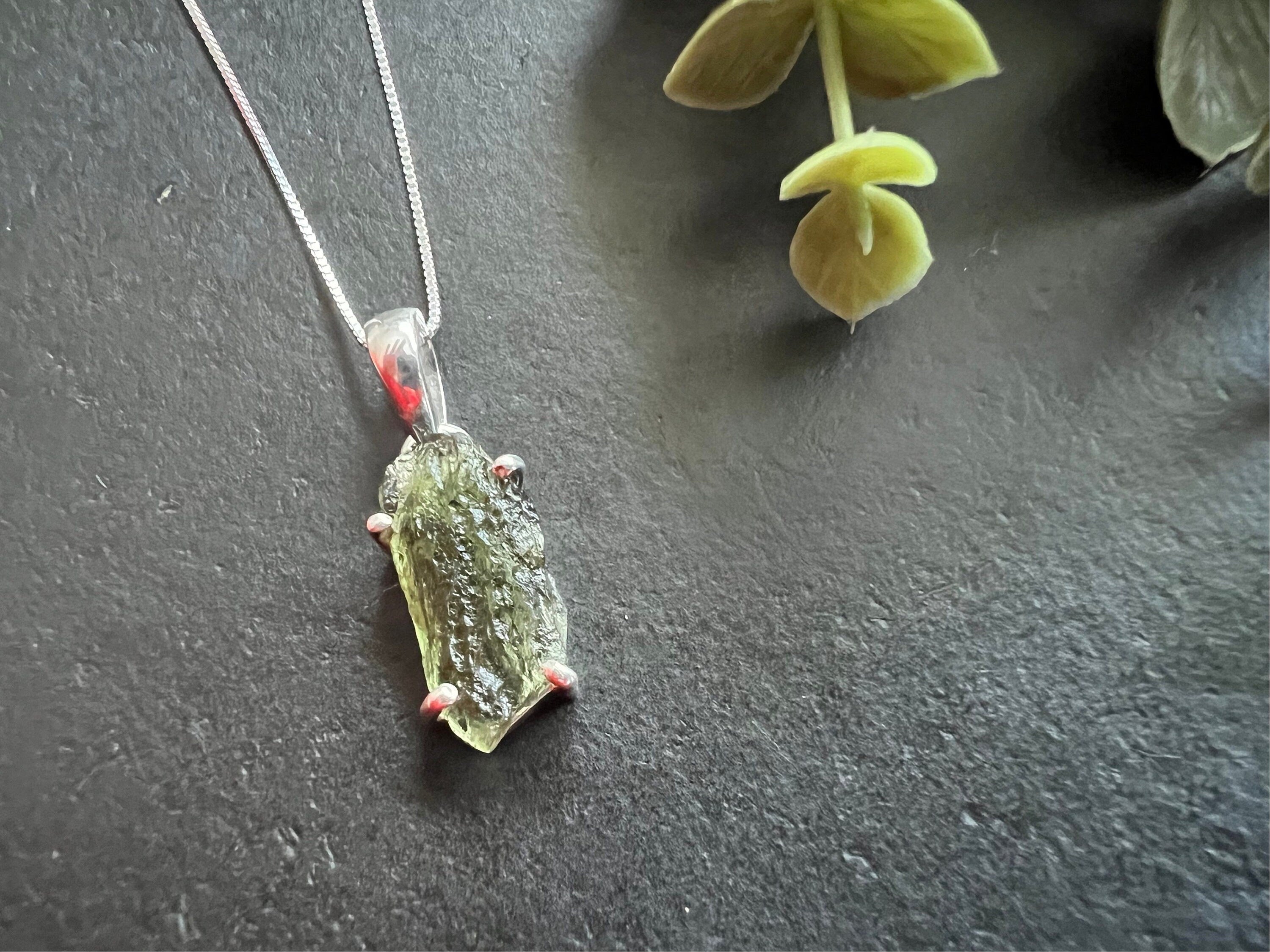 Moldavite necklace with certificate - 925 sterling silver - authentic moldavite pendant