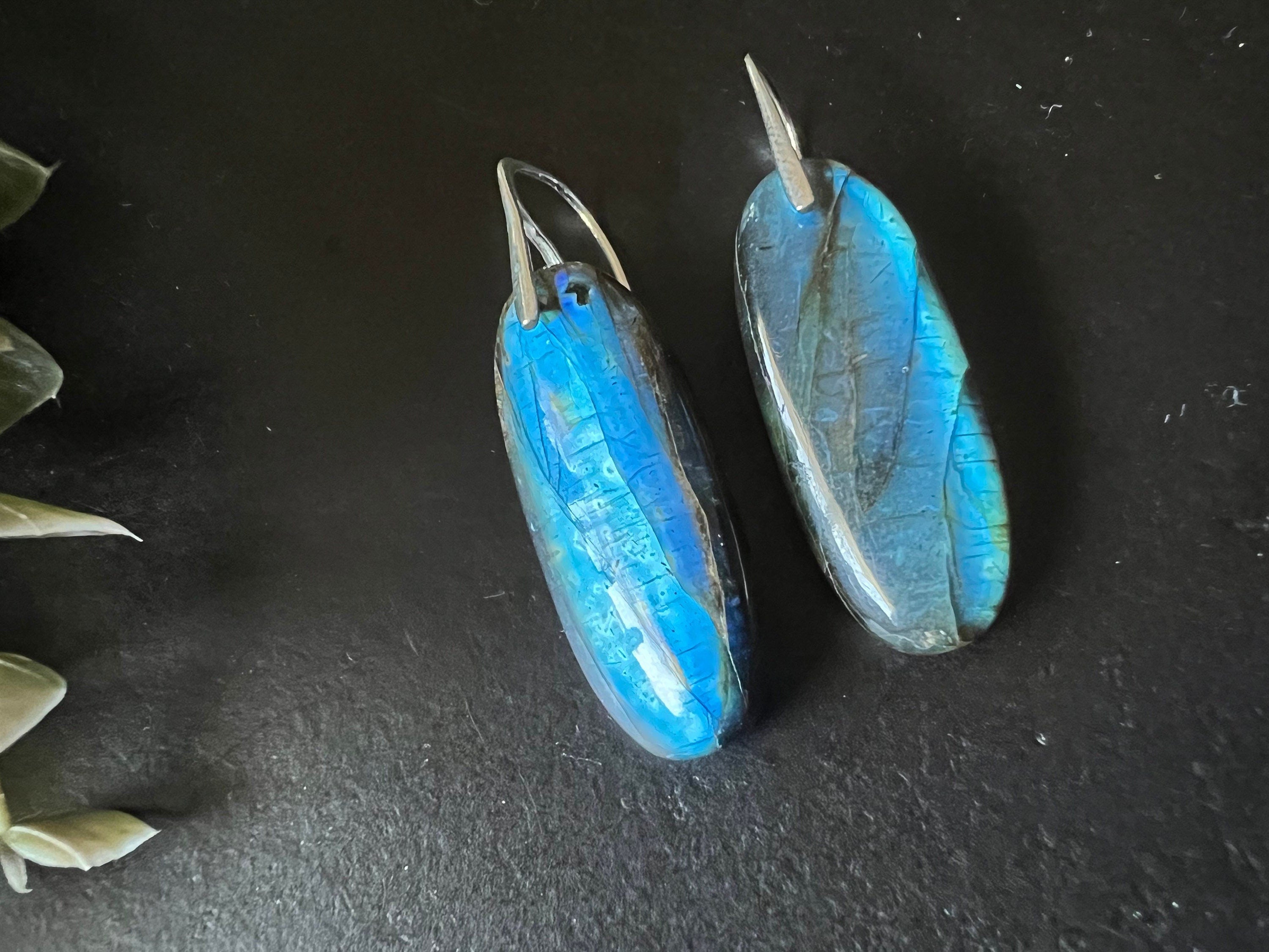 Statement earrings, Labradorite earrings, natural stone earrings, 925 sterling silver ear hooks, blue flasy earrings, gemstone jewelry