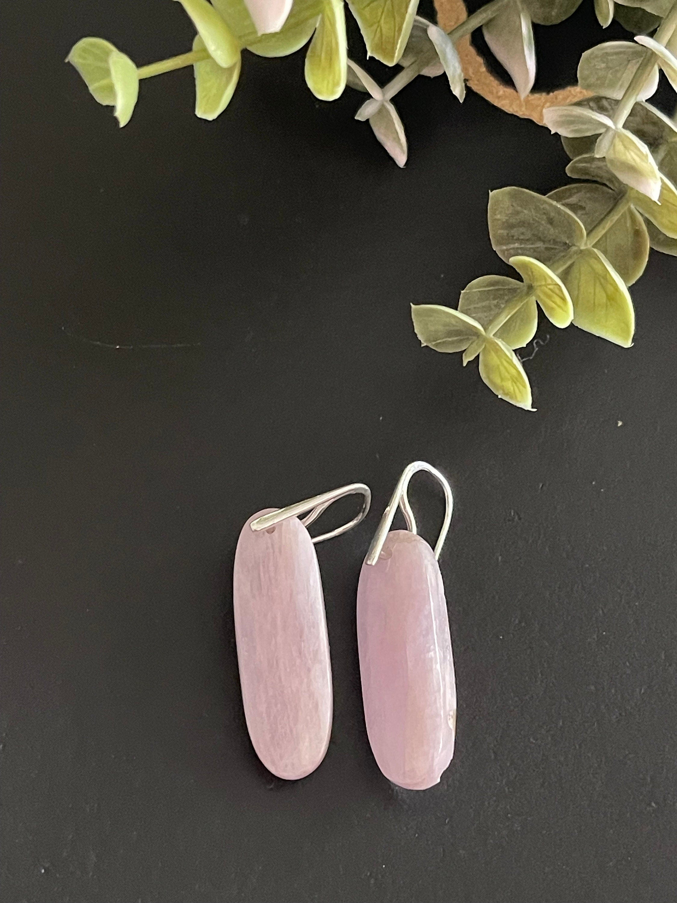 Statement earrings, Kunzite earrings, natural stone earrings, 925 sterling silver ear hooks, gifts for her