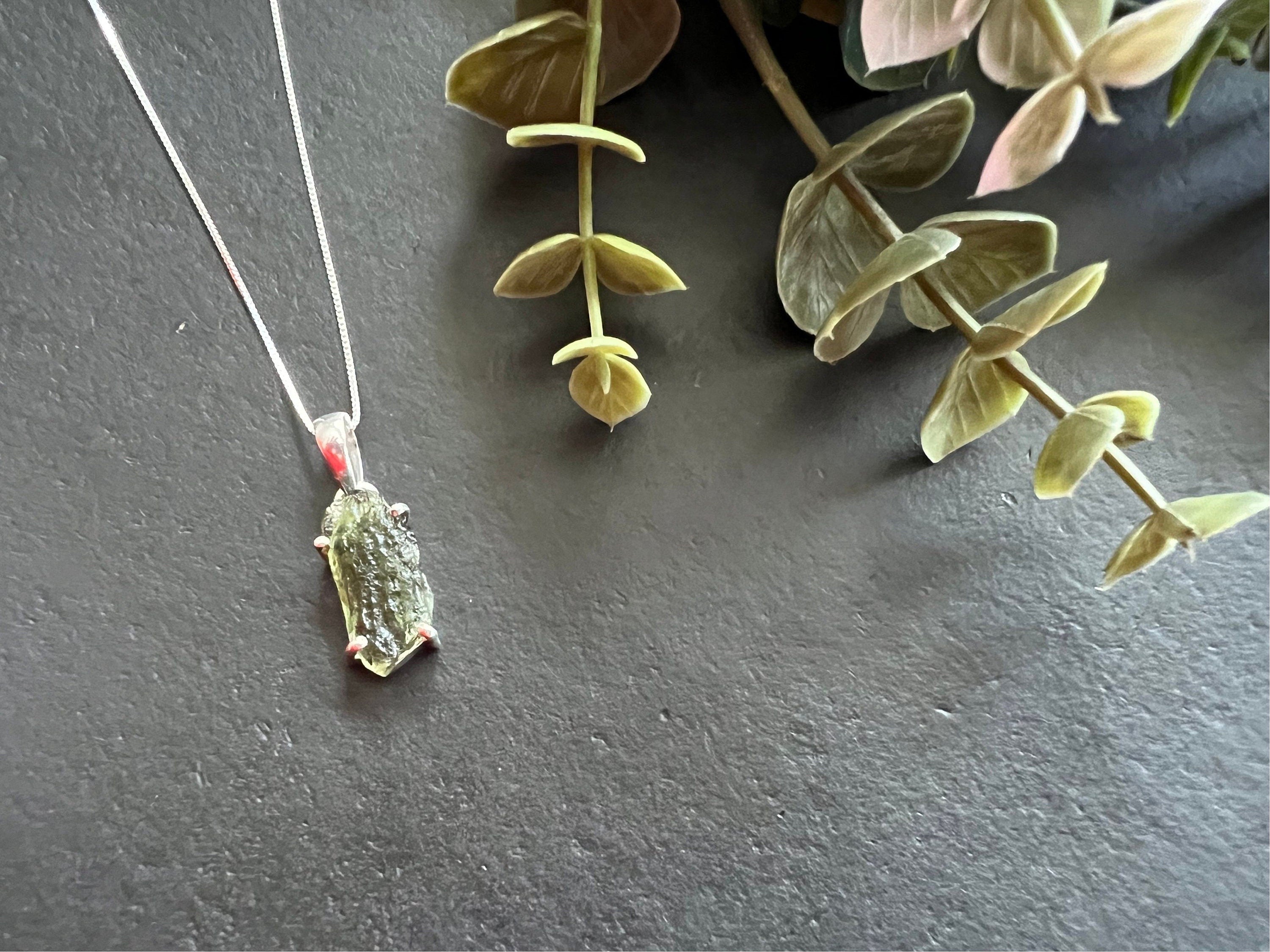 Moldavite necklace with certificate - 925 sterling silver - authentic moldavite pendant