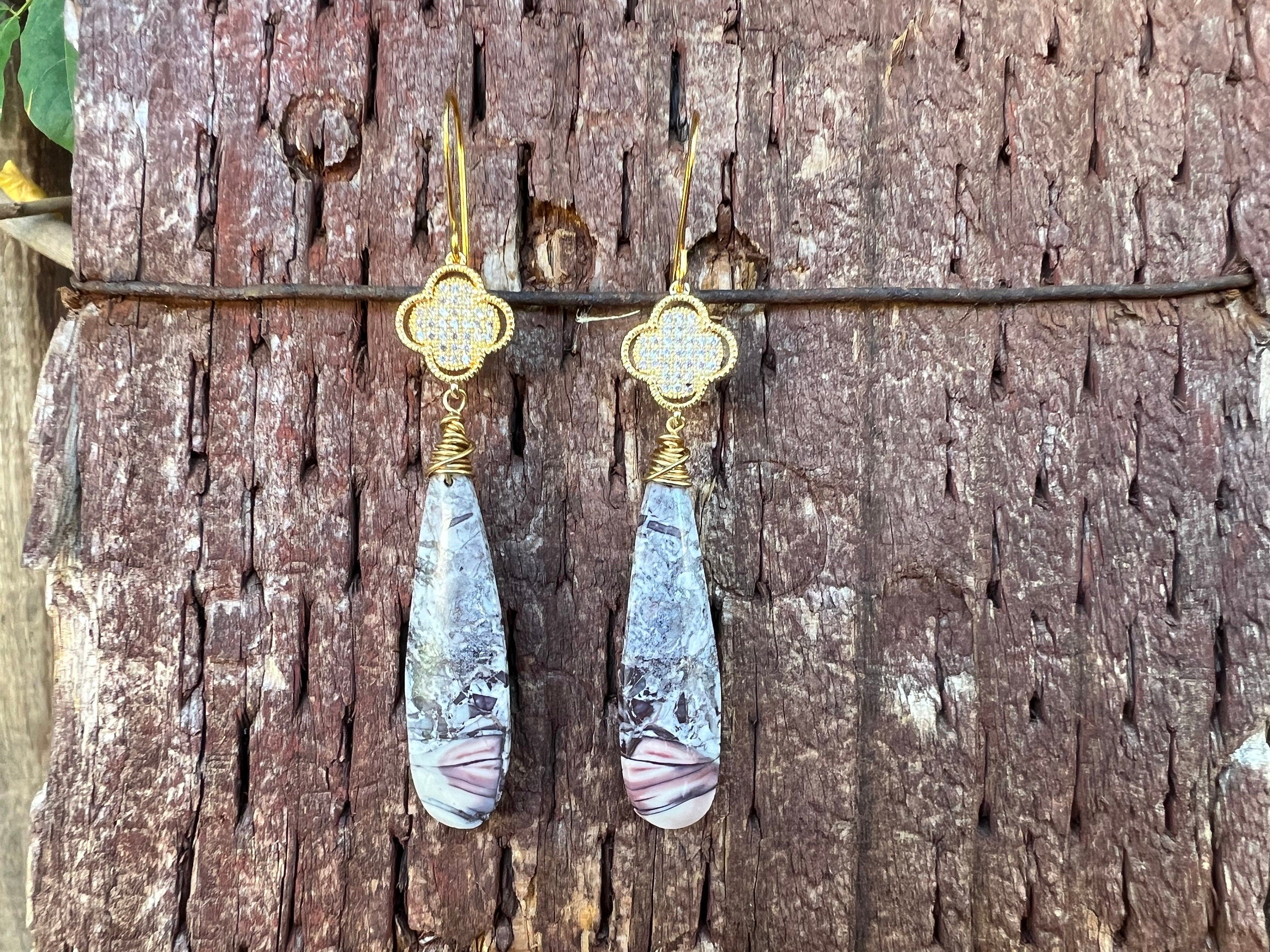 PORCELAIN JASPER earrings, Jasper earrings, long earrings, Gifts for her, natural stone Earrings