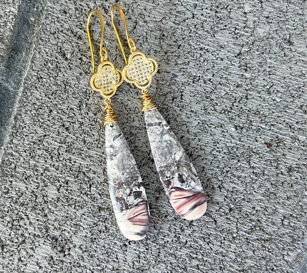 PORCELAIN JASPER earrings, Jasper earrings, long earrings, Gifts for her, natural stone Earrings