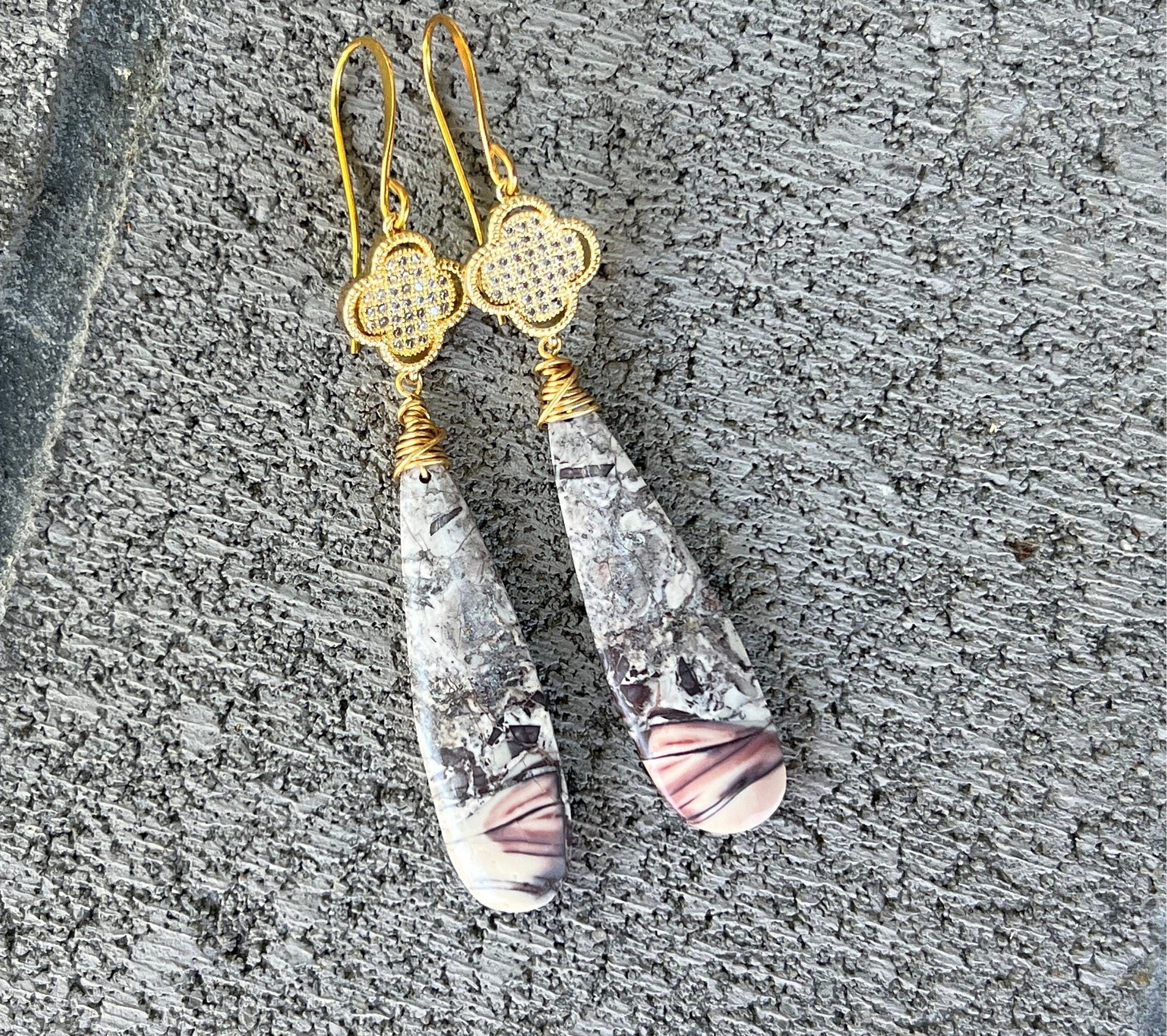 PORCELAIN JASPER earrings, Jasper earrings, long earrings, Gifts for her, natural stone Earrings