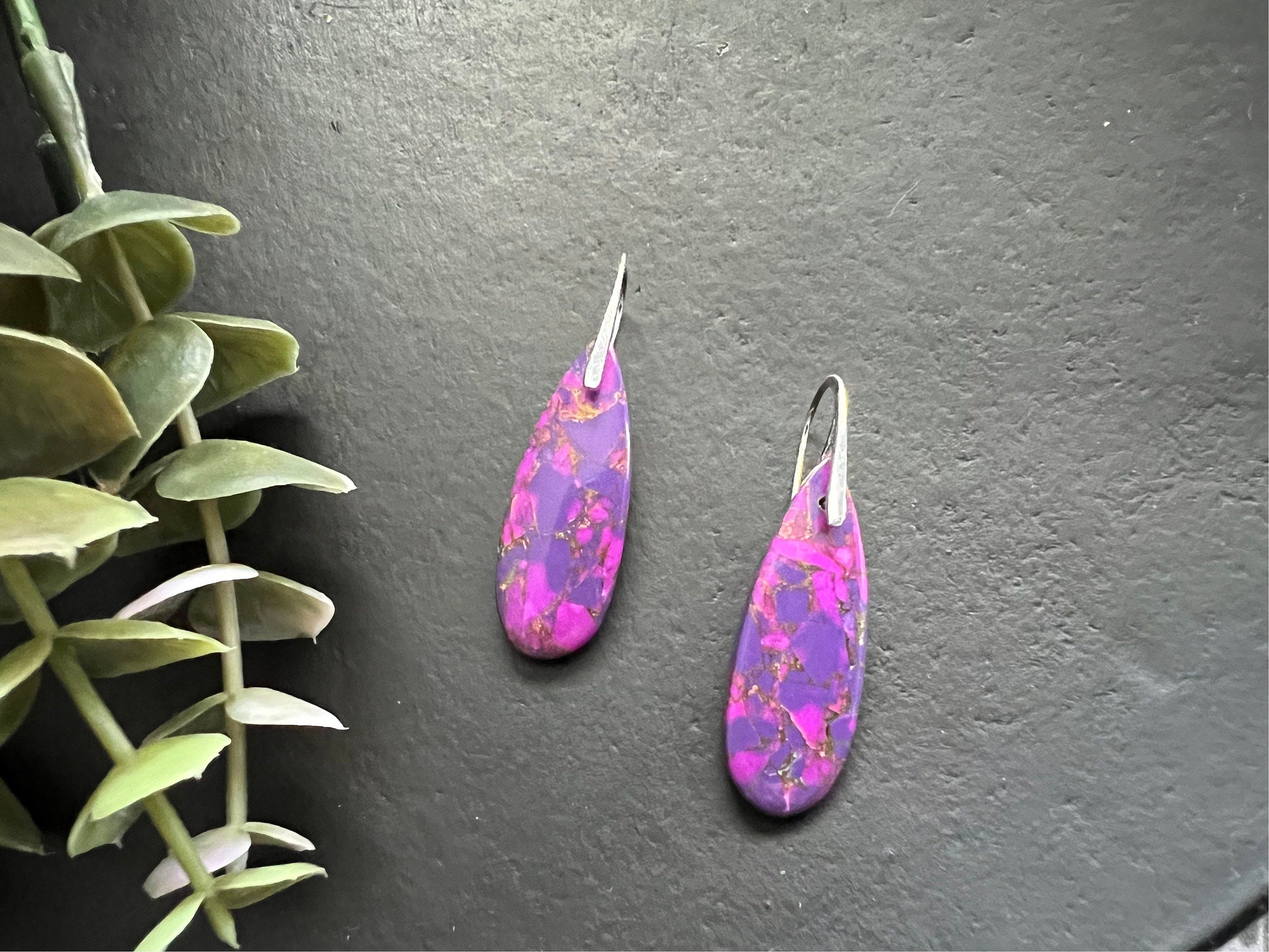 Statement earrings , purple copper turquoise earrings, 925 sterling silver ear wires, stone dangles