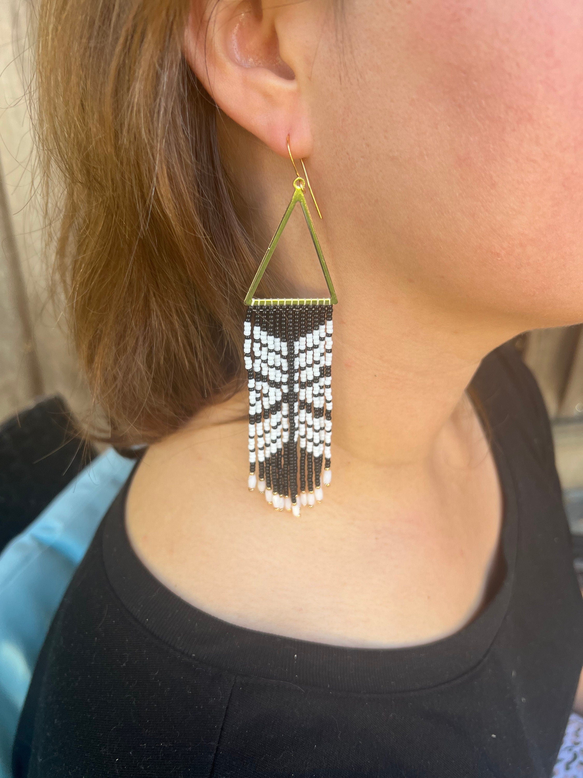 Statement earrings, medium length beaded earrings, boho earrings, seed bead earrings, gift for women