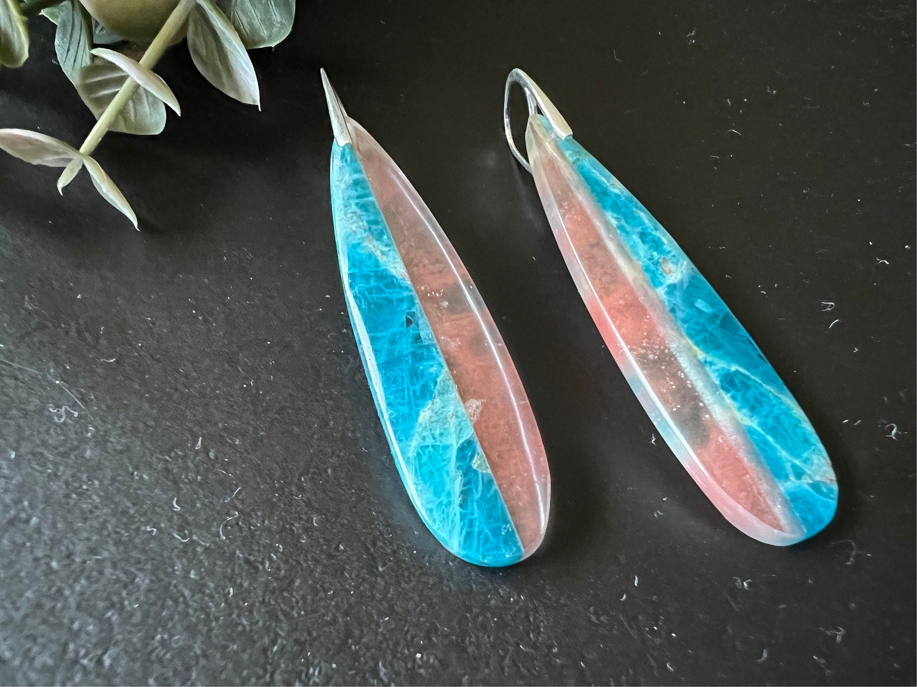 Long intarsia earrings, statement earrings , apatite and cherry quartz earrings , unique dangles, natural stone earrings, lightweight