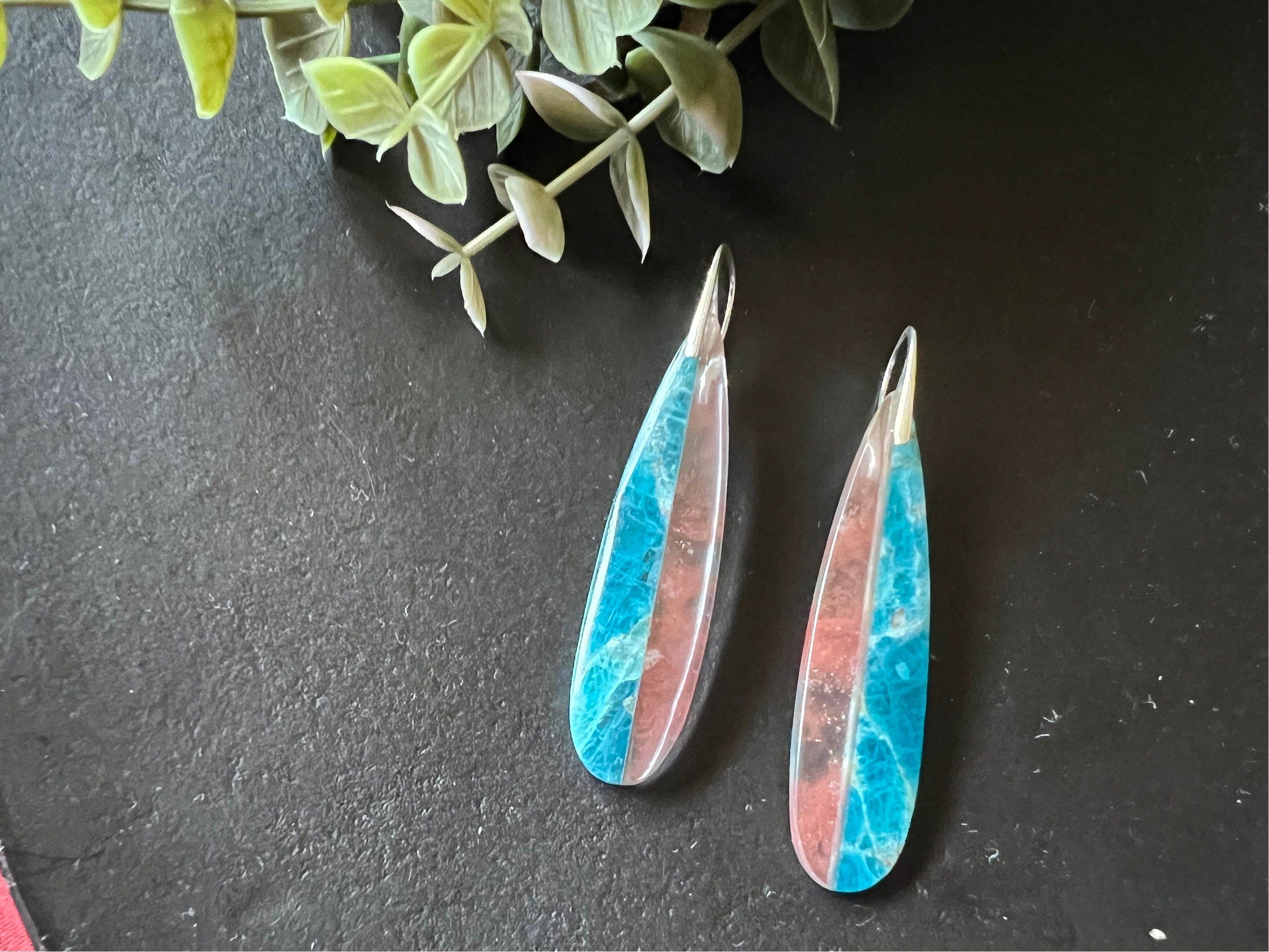 Long intarsia earrings, statement earrings , apatite and cherry quartz earrings , unique dangles, natural stone earrings, lightweight