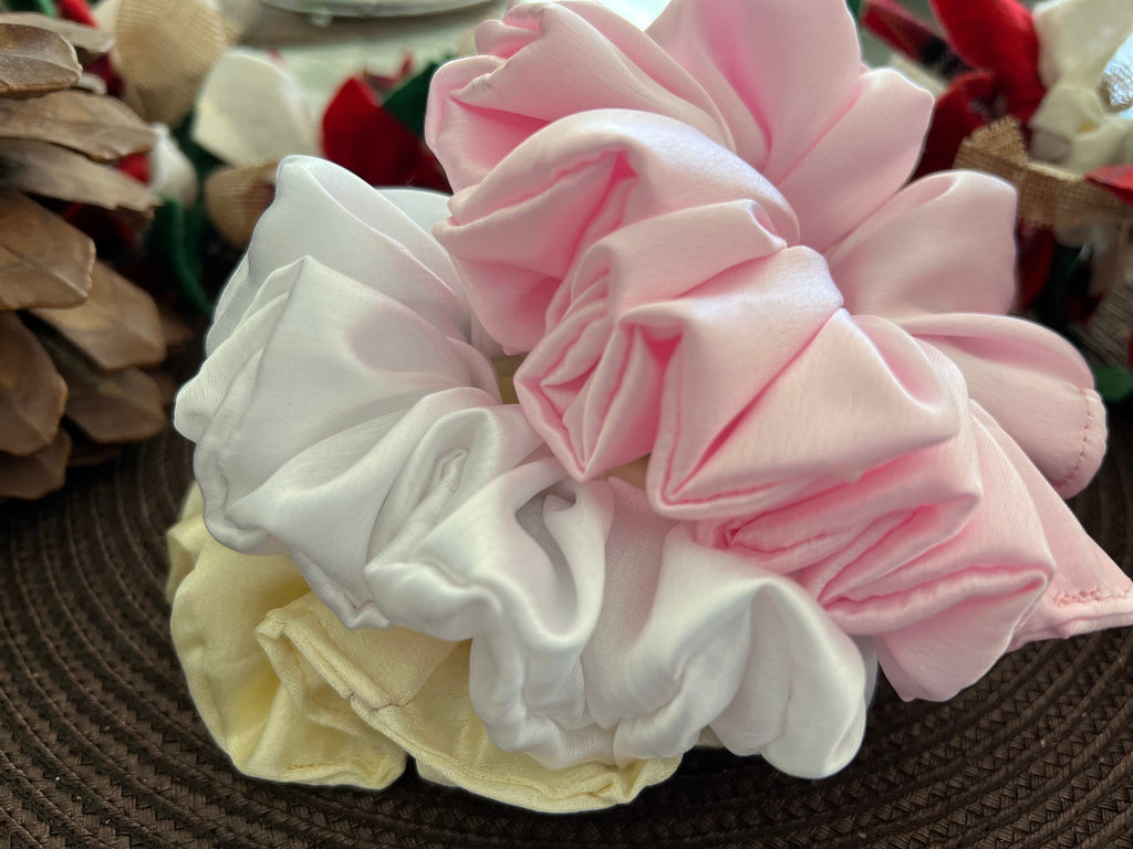 Luxurious scrunchies, satin fabric scrunchies, solid colors, fall scrunchies, autumn hair accessories, hair band, gift for kids, women’s