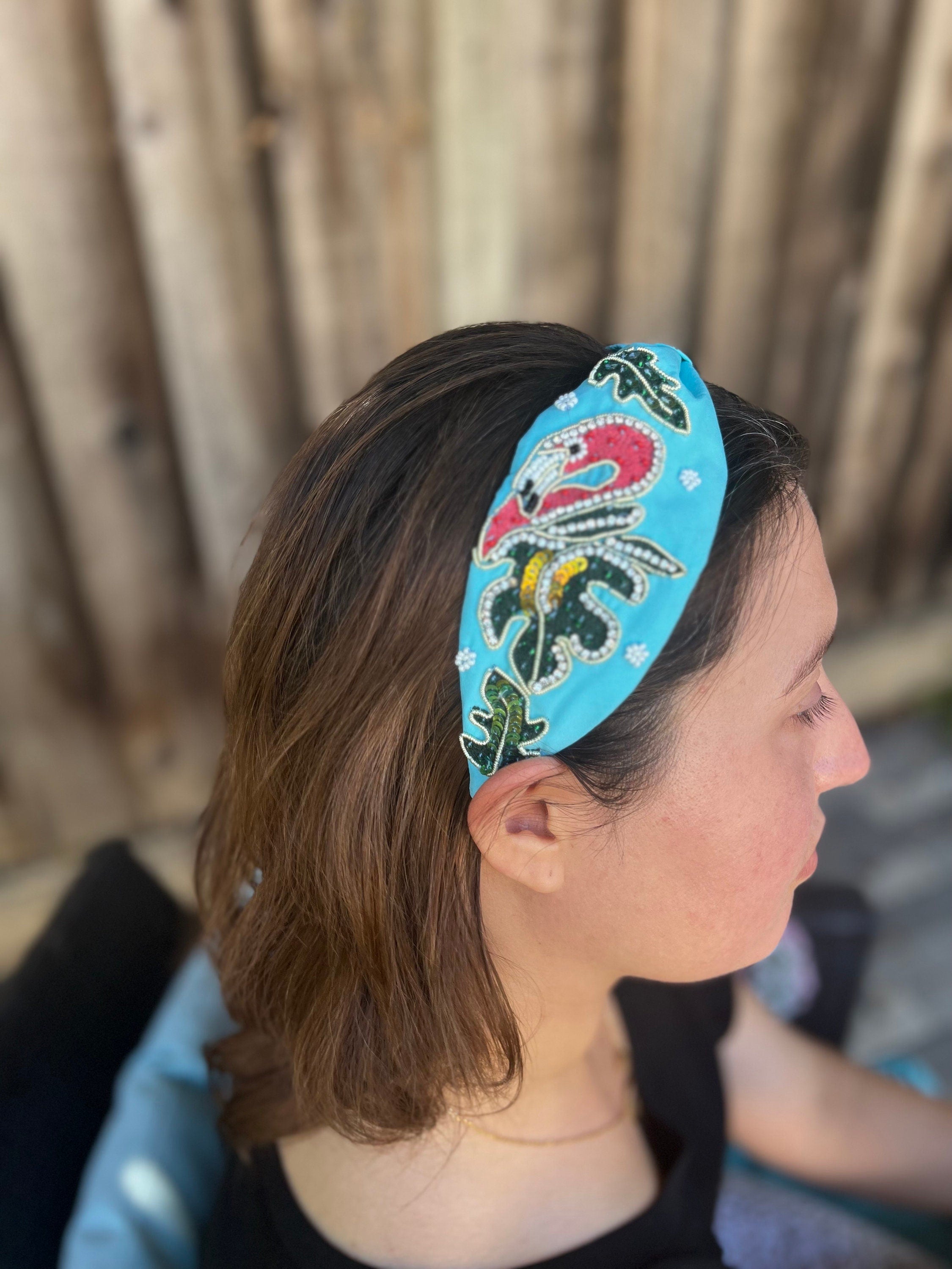 Pelican headband, Statement Beaded Knot Headband, Handmade Knot Headband, Wide Knot Headband, Embellished Knot Headband, Seed Bead Headband