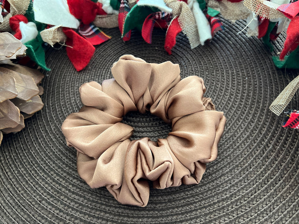 Luxurious scrunchies, satin fabric scrunchies, neutral fall colors, fall scrunchies, autumn hair accessories, hair band, gift for kids
