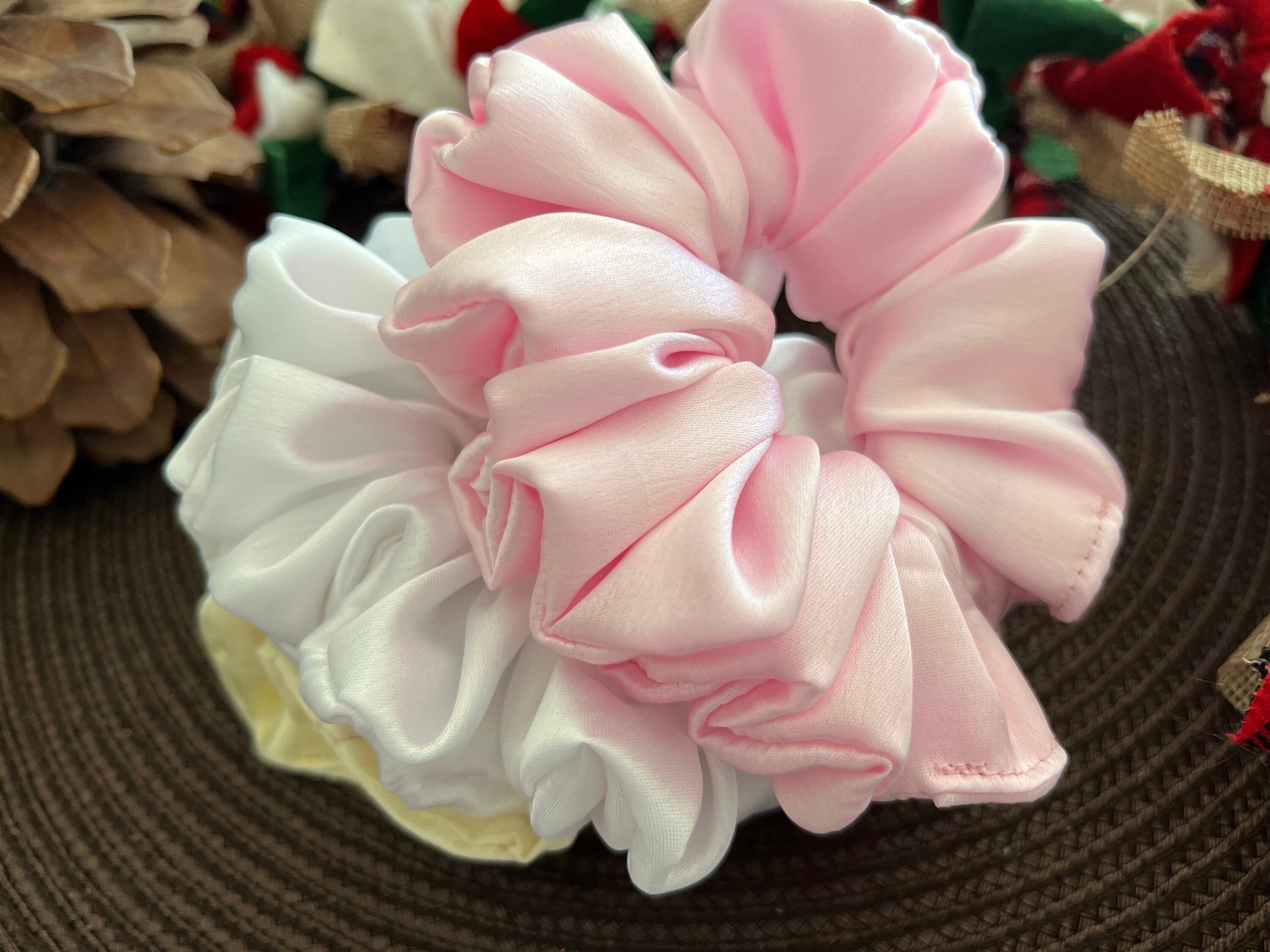 Luxurious scrunchies, satin fabric scrunchies, solid colors, fall scrunchies, autumn hair accessories, hair band, gift for kids, women’s