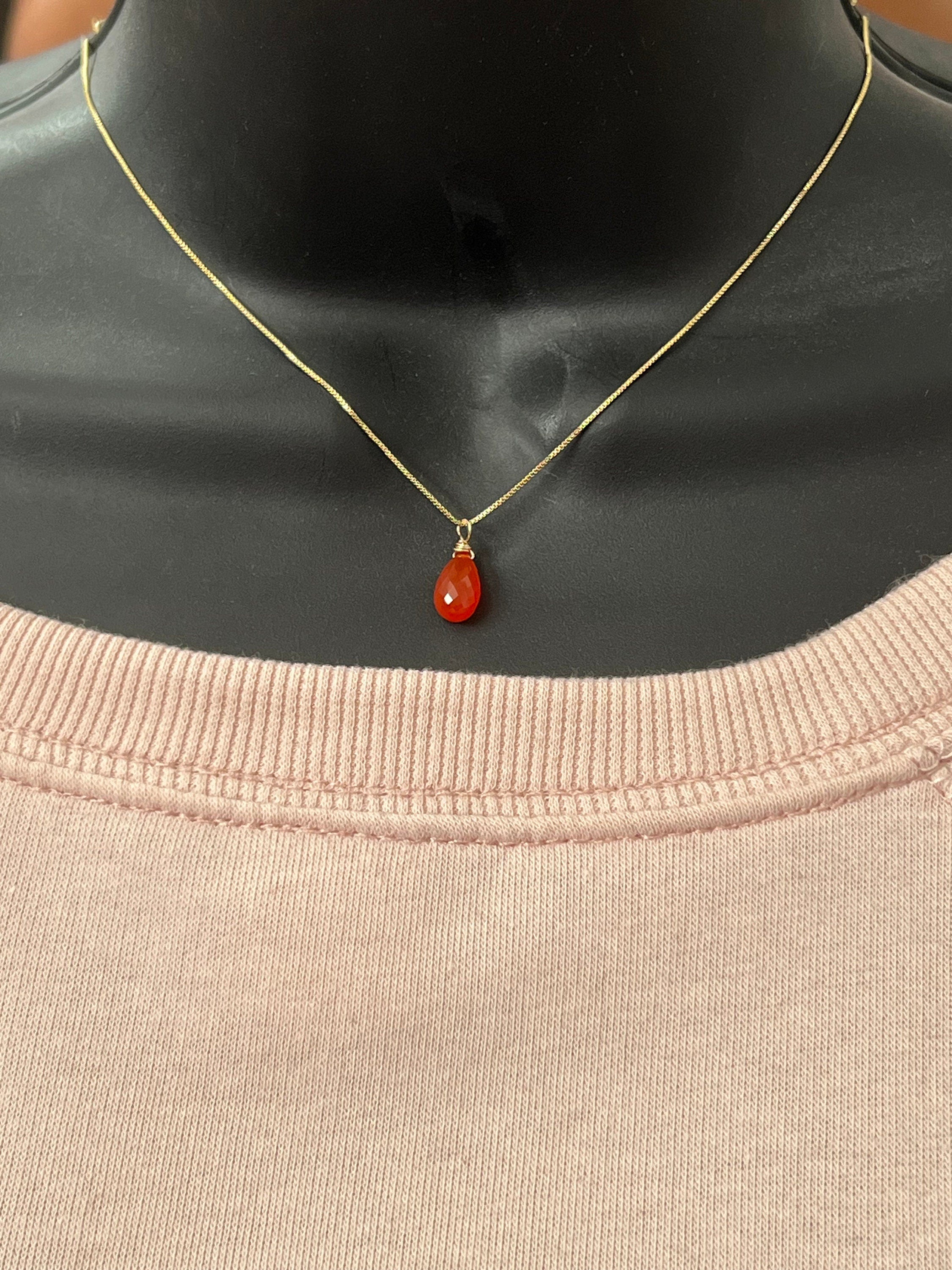Dainty Carnelian pendant , gifts for her, AAA micro faceted crystal, layering necklace, 14k gold chain, anti tarnish chain, july birthstone
