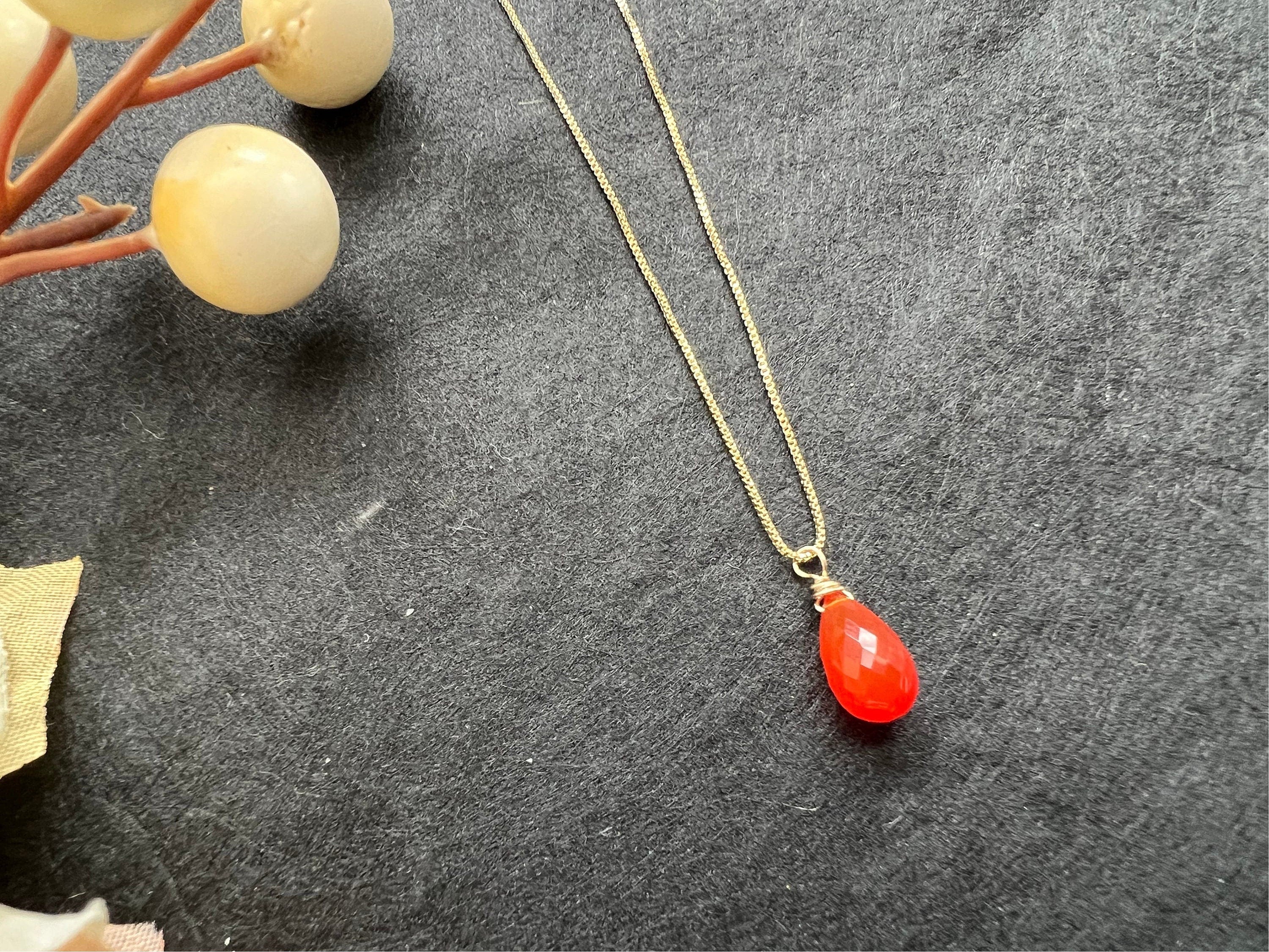 Dainty Carnelian pendant , gifts for her, AAA micro faceted crystal, layering necklace, 14k gold chain, anti tarnish chain, july birthstone