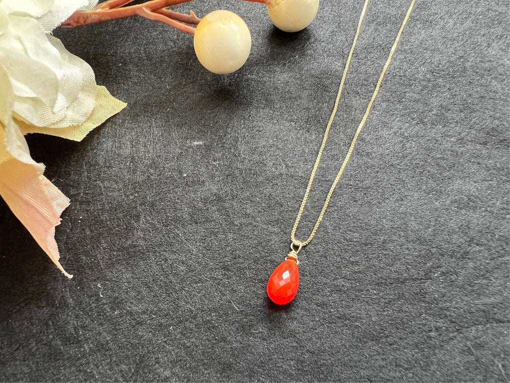 Dainty Carnelian pendant , gifts for her, AAA micro faceted crystal, layering necklace, 14k gold chain, anti tarnish chain, july birthstone
