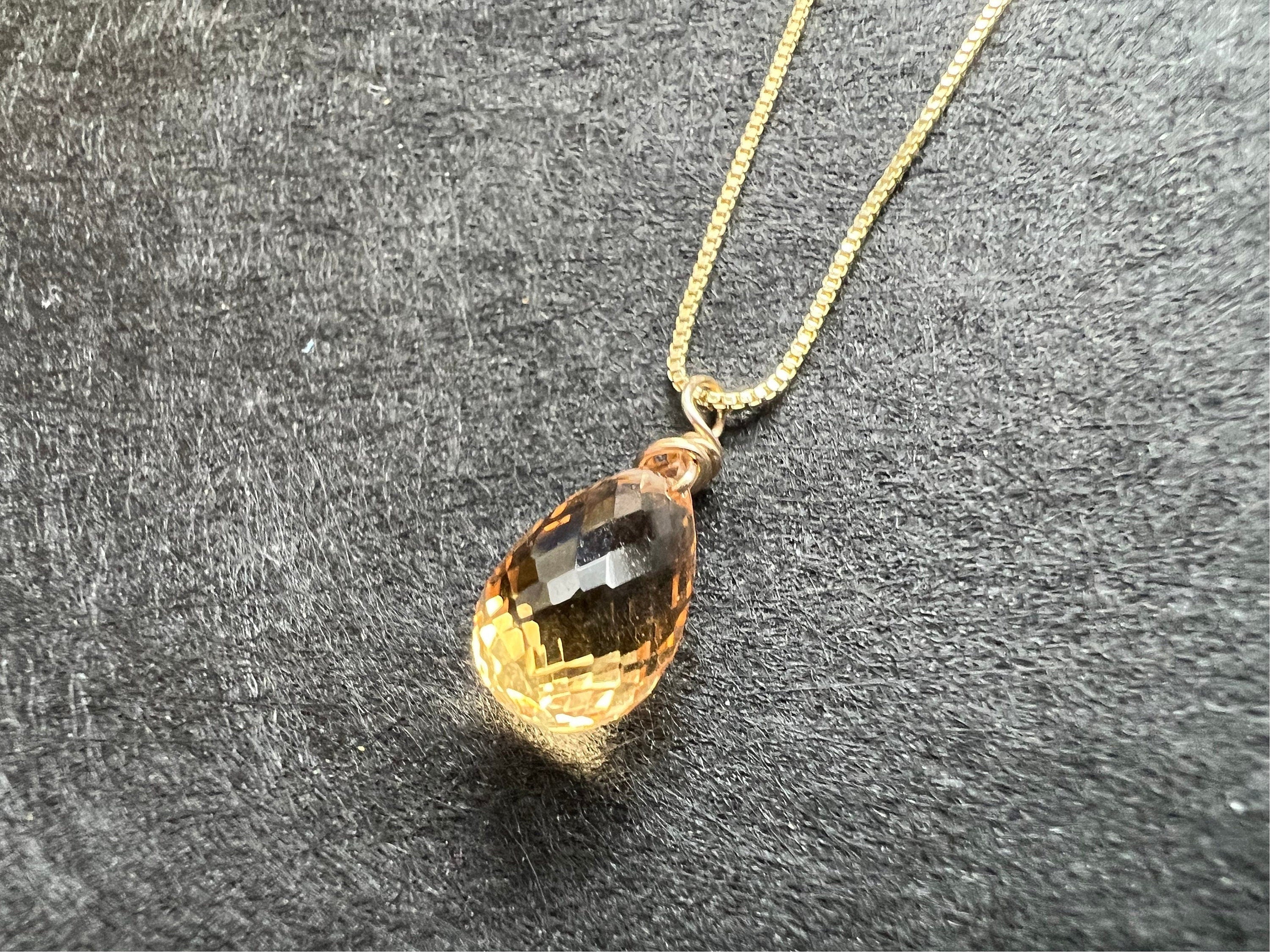 Dainty Citrine pendant , gifts for her, AAA micro faceted crystal, layering necklace, 14k gold chain, November birthday gift