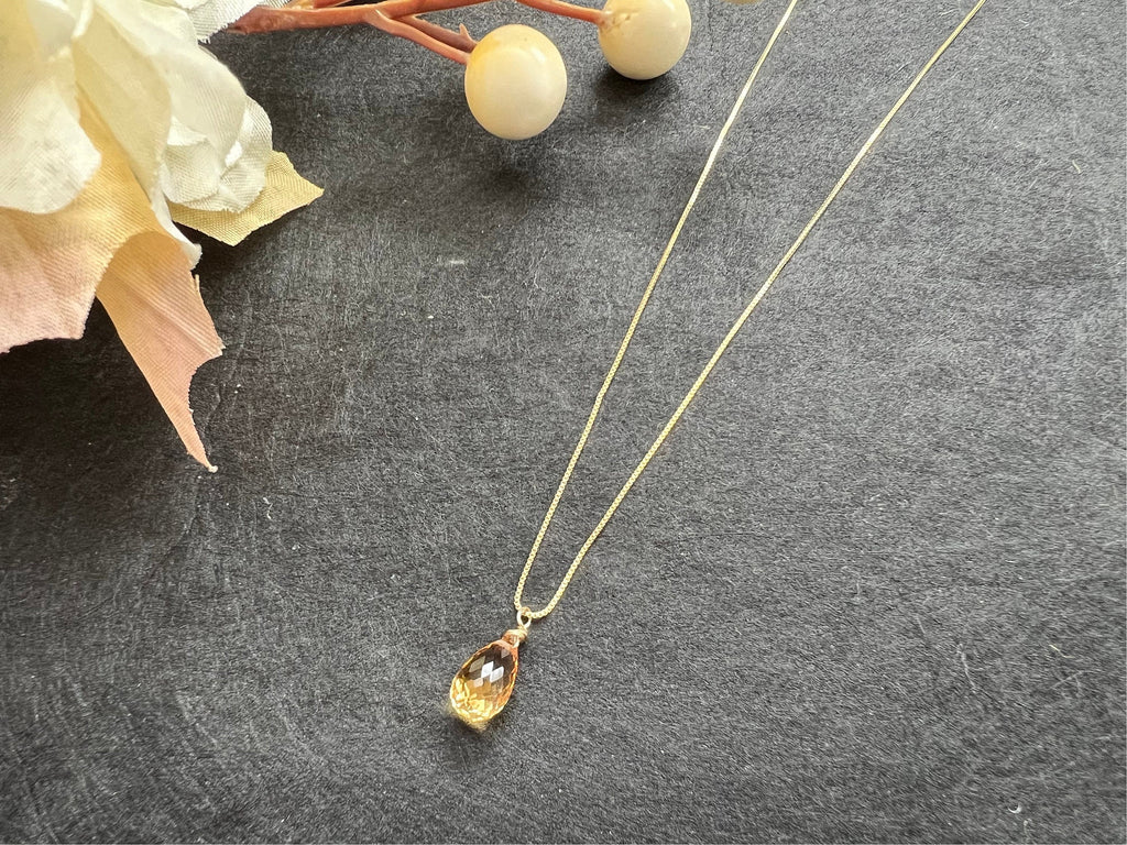 Dainty Citrine pendant , gifts for her, AAA micro faceted crystal, layering necklace, 14k gold chain, November birthday gift