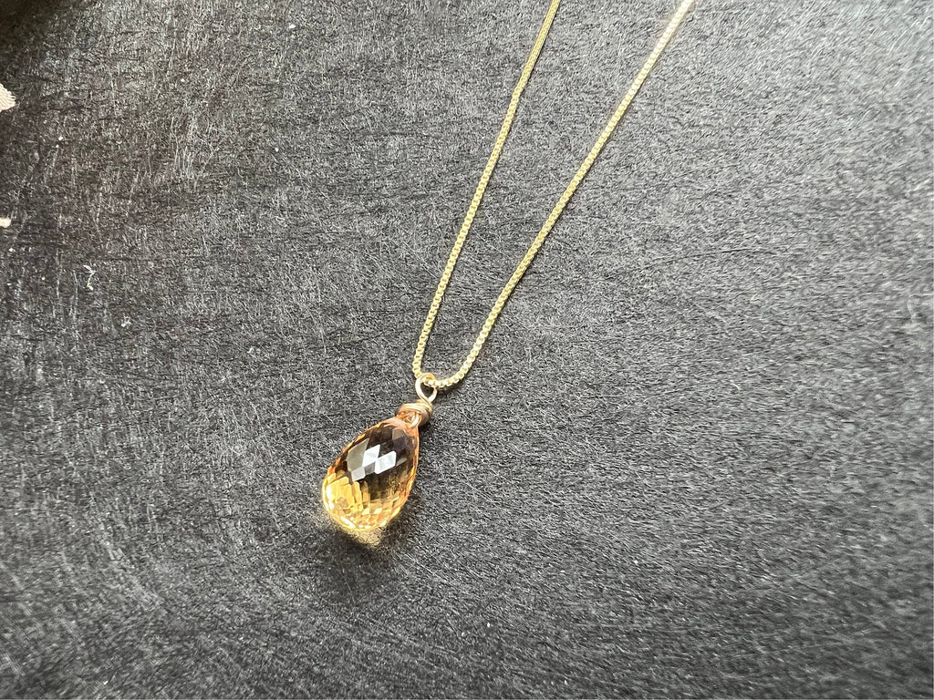 Dainty Citrine pendant , gifts for her, AAA micro faceted crystal, layering necklace, 14k gold chain, November birthday gift