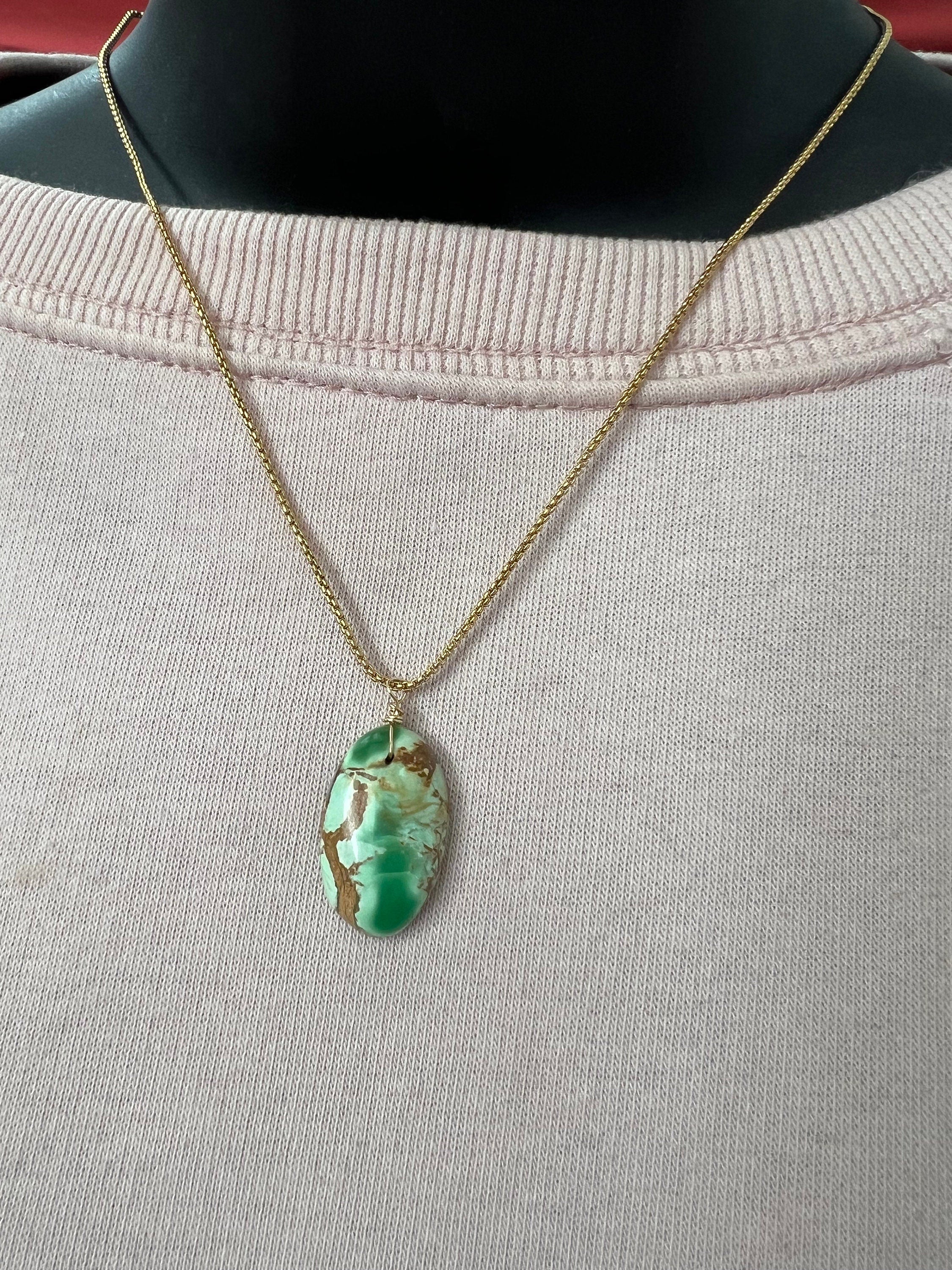 Variscite pendant , gifts for her, layering necklace, 14k gold chain, anti tarnish chain, natural stone pendant