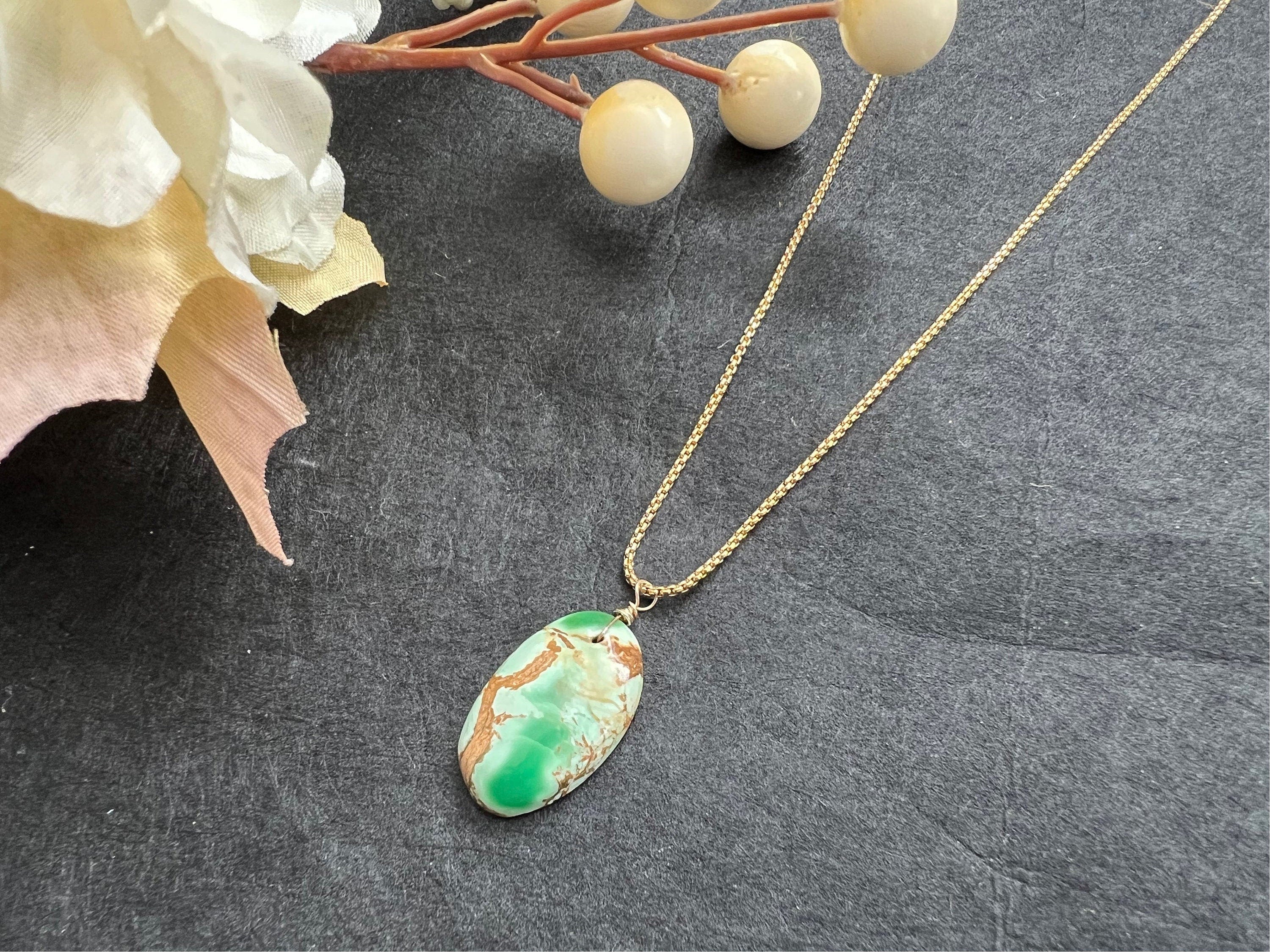 Variscite pendant , gifts for her, layering necklace, 14k gold chain, anti tarnish chain, natural stone pendant