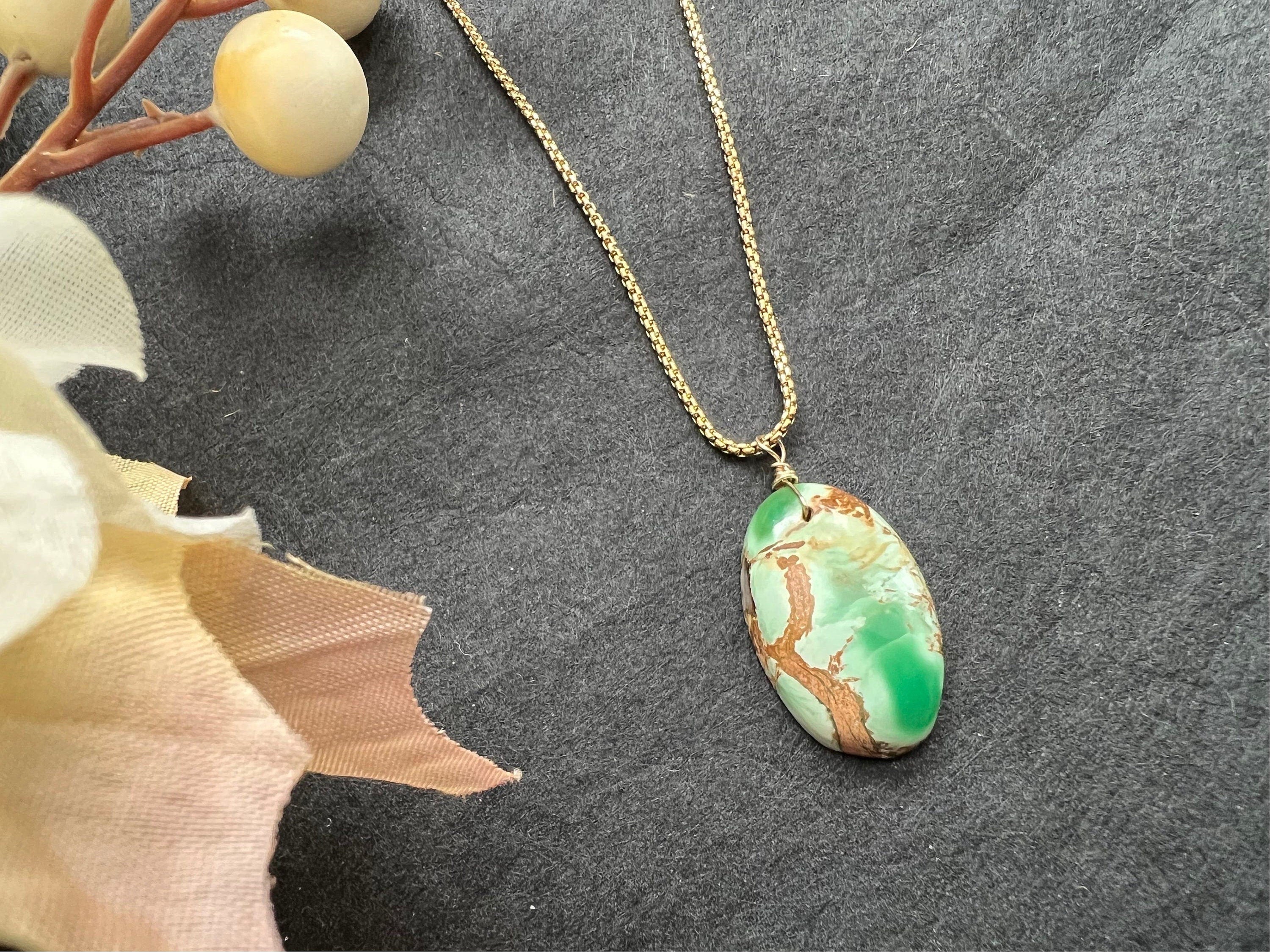 Variscite pendant , gifts for her, layering necklace, 14k gold chain, anti tarnish chain, natural stone pendant