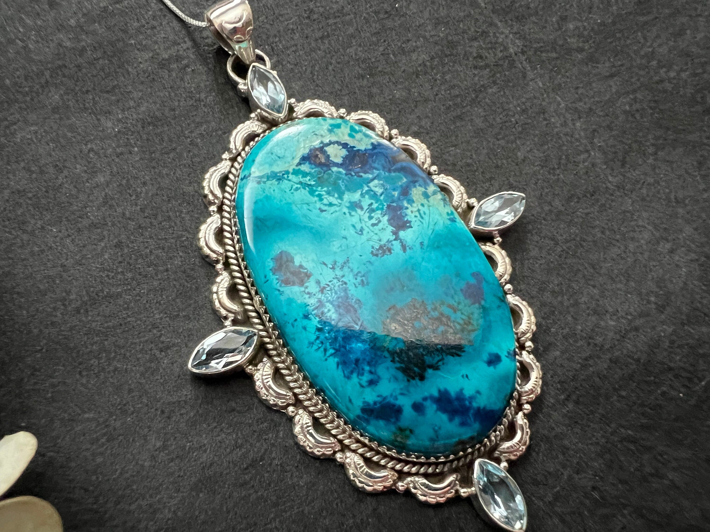 Extra Large Shattuckite pendant , gifts for her, layering necklace, 925 sterling silver setting, natural stone pendant, blue gemstone