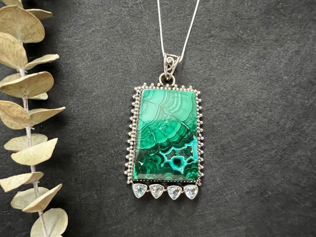 Decorative Malachite pendant - 925 Sterling Silver - Gemstone pendant necklace - Mothers day gift - Gifts for her