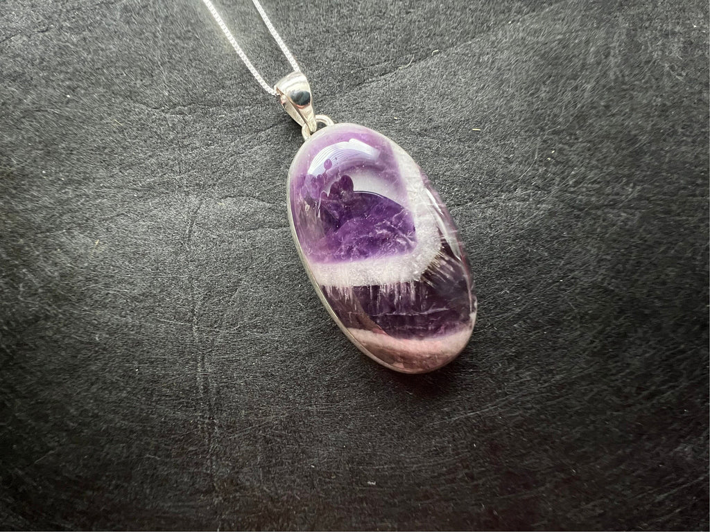 Chevron Amethyst pendant , gifts for her, layering necklace, 925 sterling silver, natural stone pendant, February birthstone