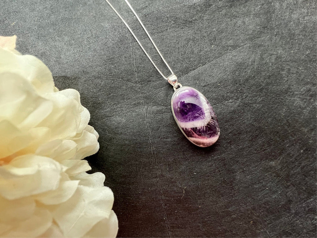Chevron Amethyst pendant , gifts for her, layering necklace, 925 sterling silver, natural stone pendant, February birthstone