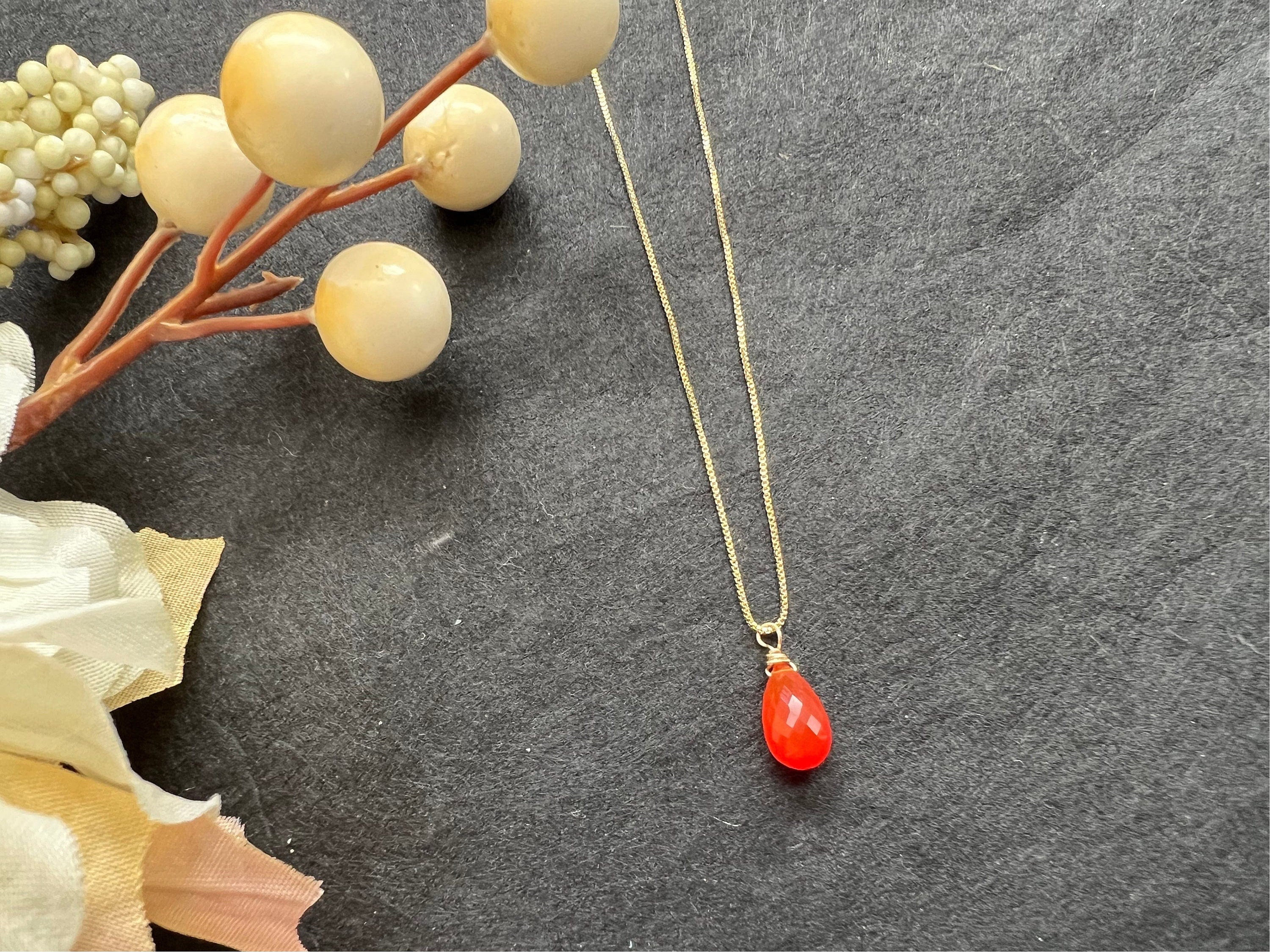 Dainty Carnelian pendant , gifts for her, AAA micro faceted crystal, layering necklace, 14k gold chain, anti tarnish chain, july birthstone