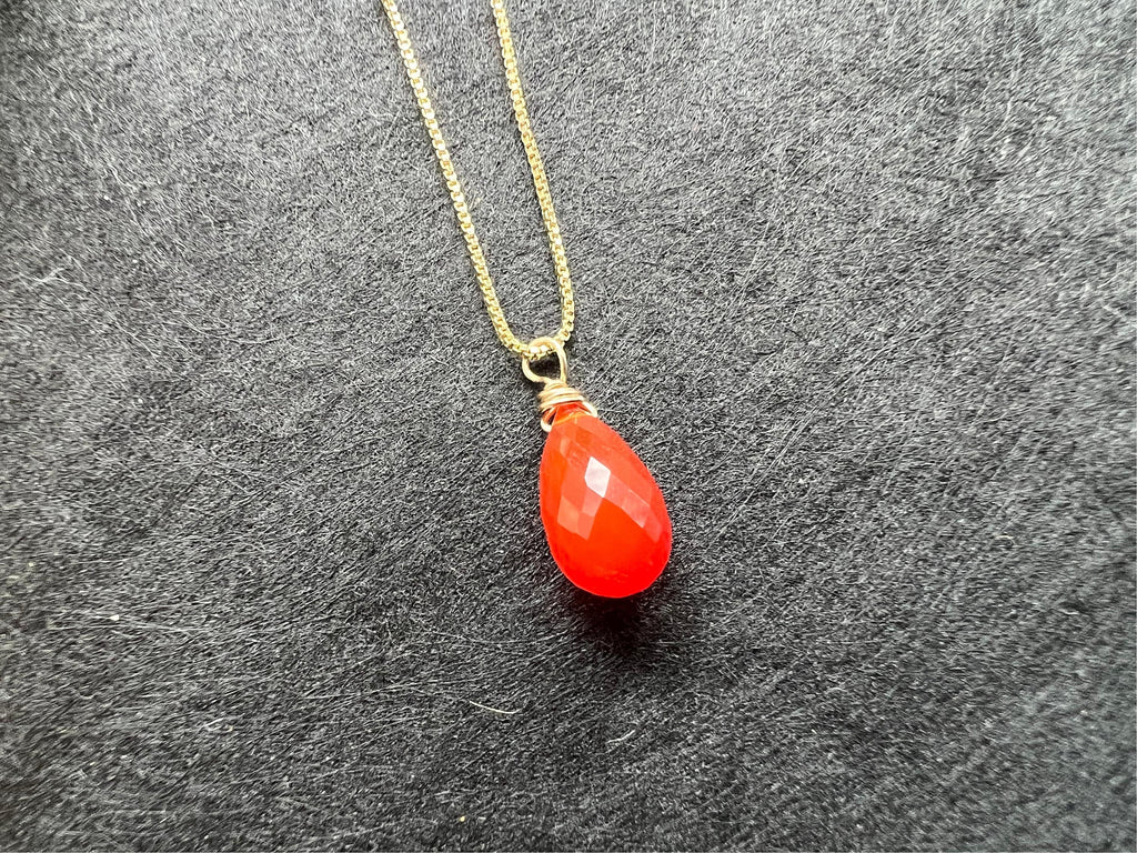 Dainty Carnelian pendant , gifts for her, AAA micro faceted crystal, layering necklace, 14k gold chain, anti tarnish chain, july birthstone