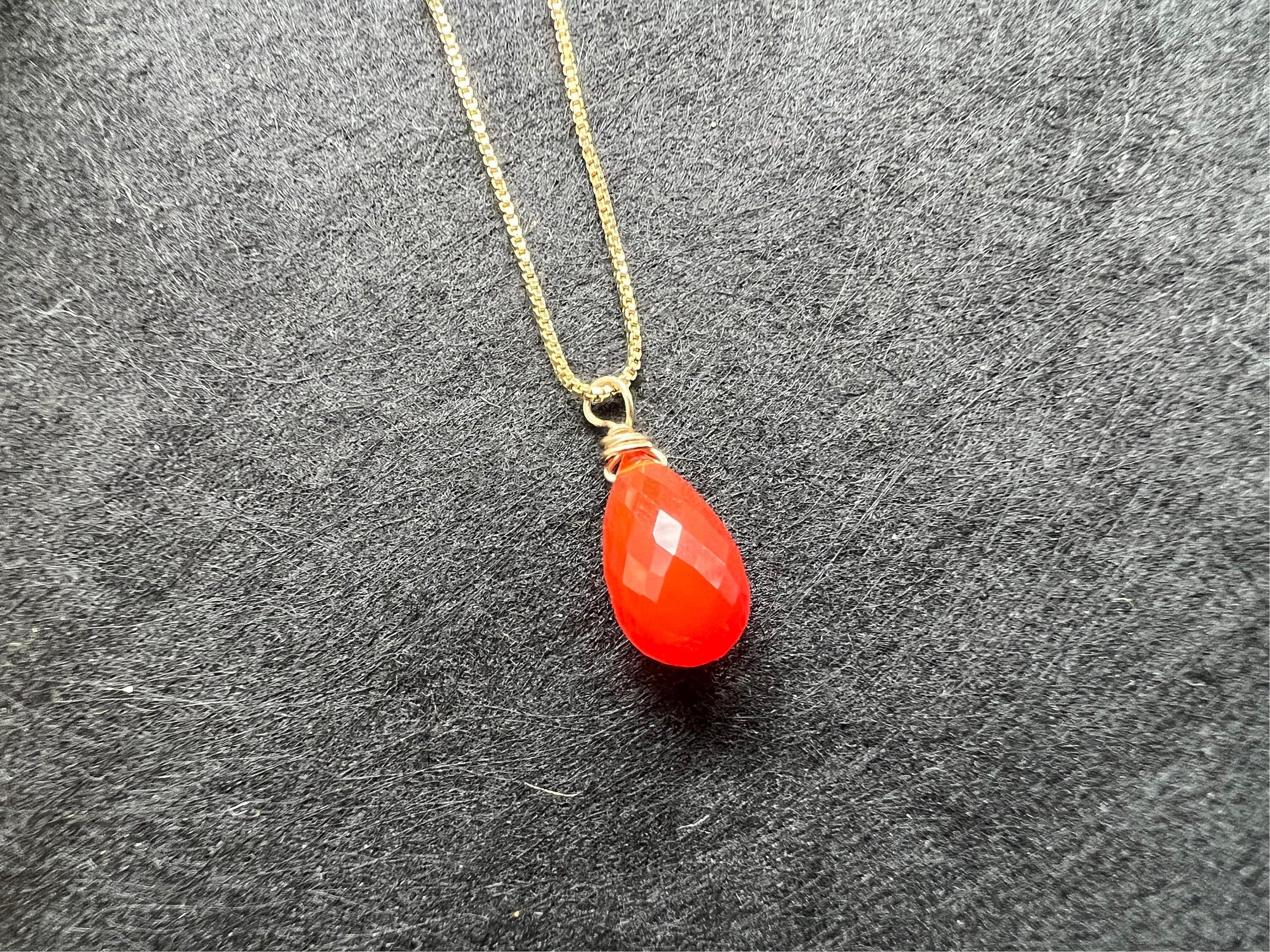 Dainty Carnelian pendant , gifts for her, AAA micro faceted crystal, layering necklace, 14k gold chain, anti tarnish chain, july birthstone