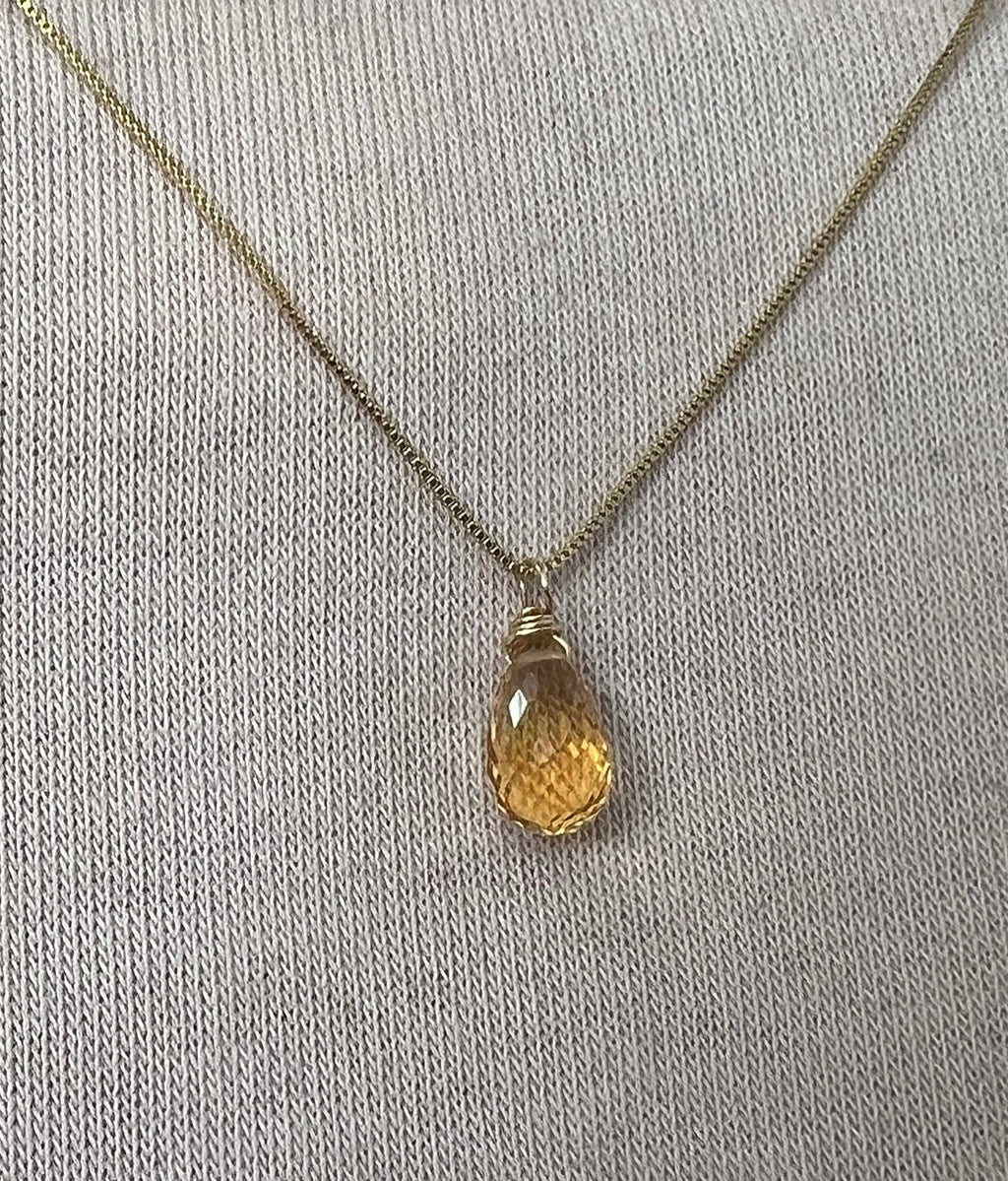 Dainty Citrine pendant , gifts for her, AAA micro faceted crystal, layering necklace, 14k gold chain, November birthday gift