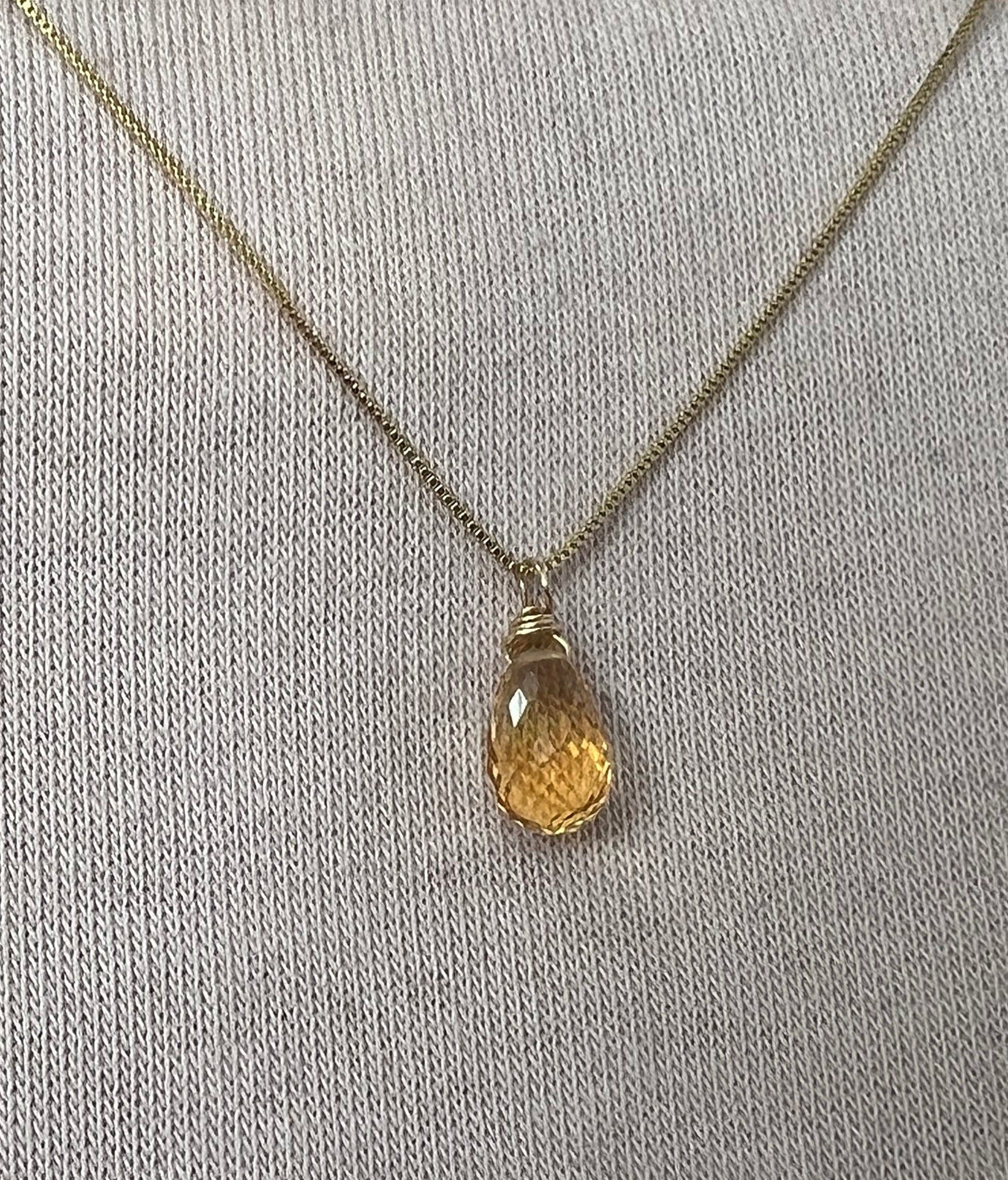 Dainty Citrine pendant , gifts for her, AAA micro faceted crystal, layering necklace, 14k gold chain, November birthday gift