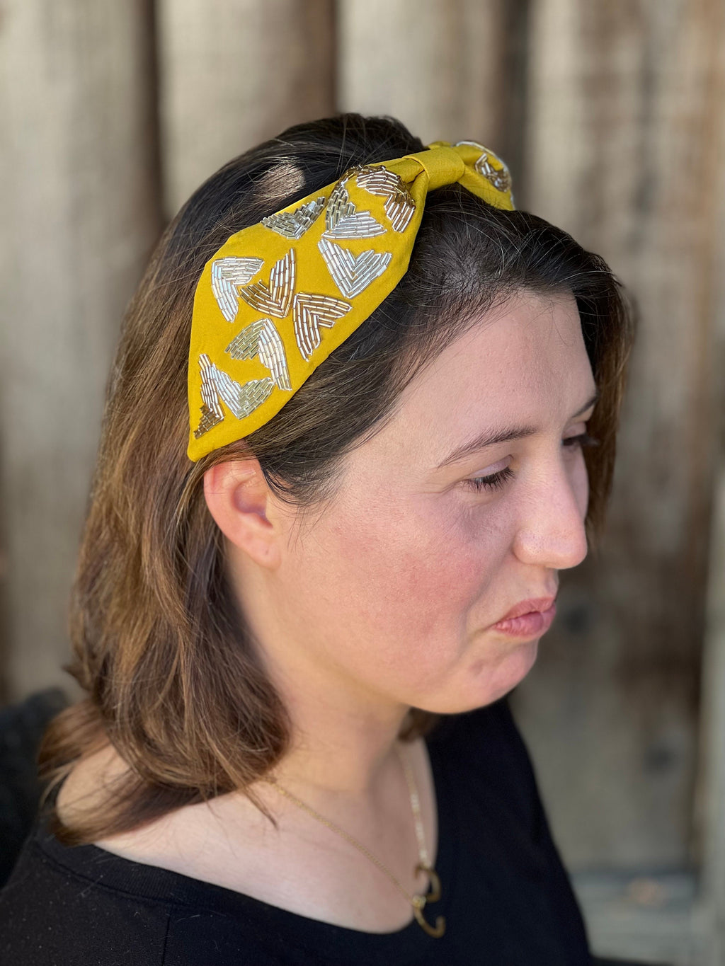 Mustard color headband, Statement Beaded Knot Headband, Handmade Knot Headband, Wide Knot Headband, Embellished Knot Headband, Seed Bead