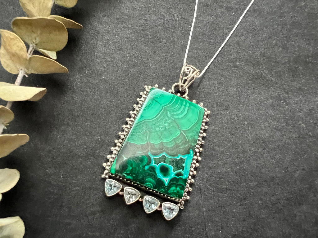 Decorative Malachite pendant - 925 Sterling Silver - Gemstone pendant necklace - Mothers day gift - Gifts for her