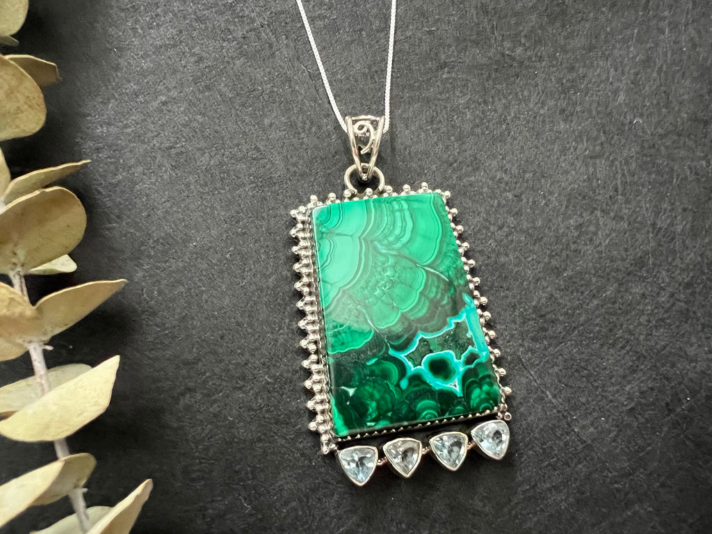 Decorative Malachite pendant - 925 Sterling Silver - Gemstone pendant necklace - Mothers day gift - Gifts for her