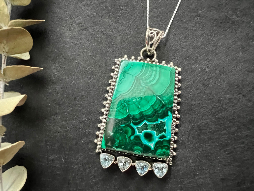 Decorative Malachite pendant - 925 Sterling Silver - Gemstone pendant necklace - Mothers day gift - Gifts for her