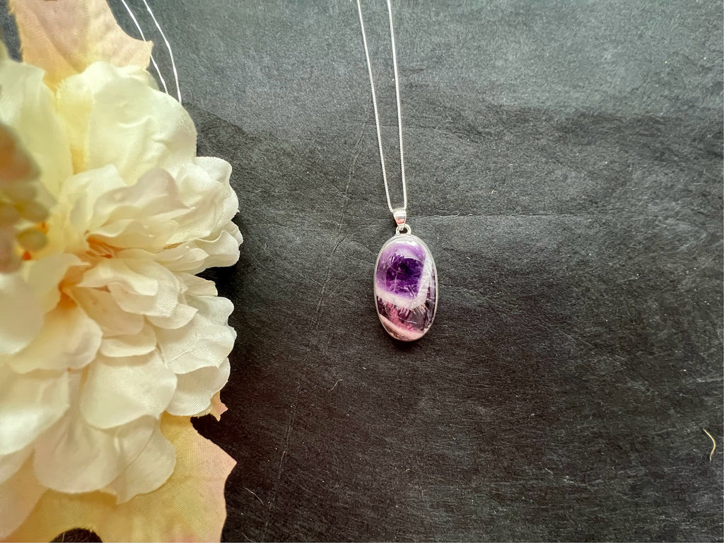 Chevron Amethyst pendant , gifts for her, layering necklace, 925 sterling silver, natural stone pendant, February birthstone