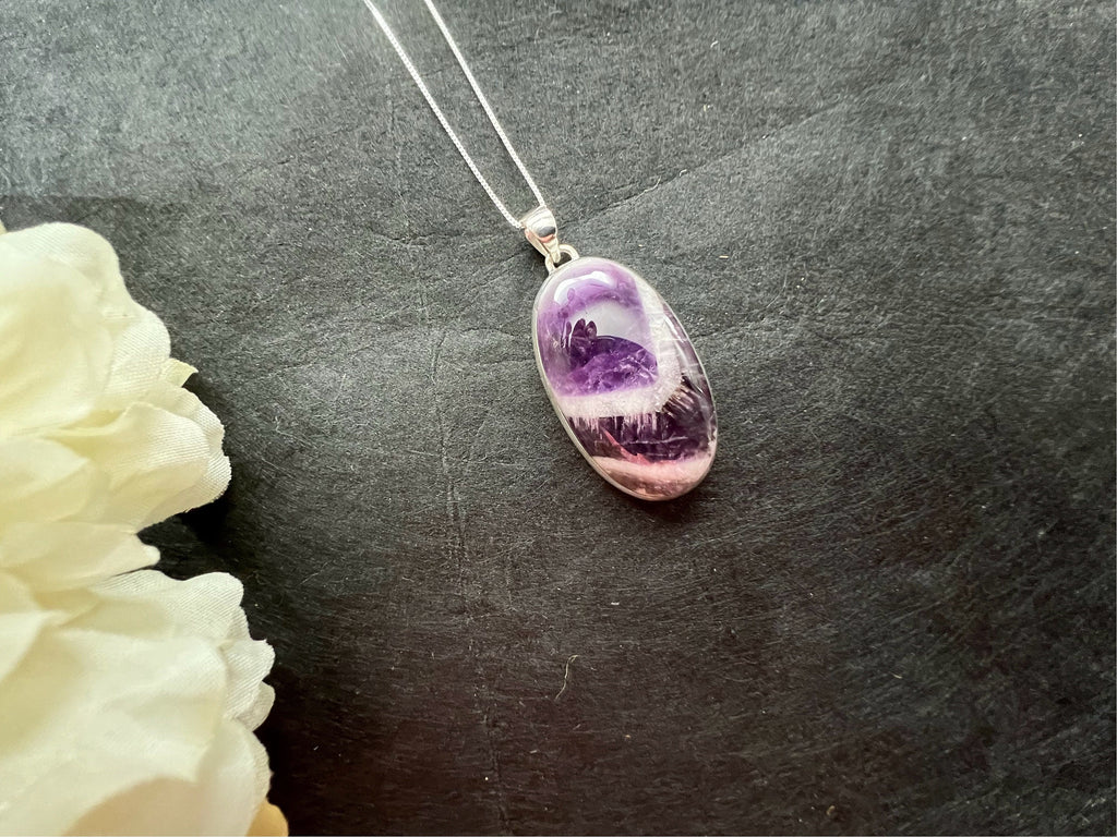 Chevron Amethyst pendant , gifts for her, layering necklace, 925 sterling silver, natural stone pendant, February birthstone